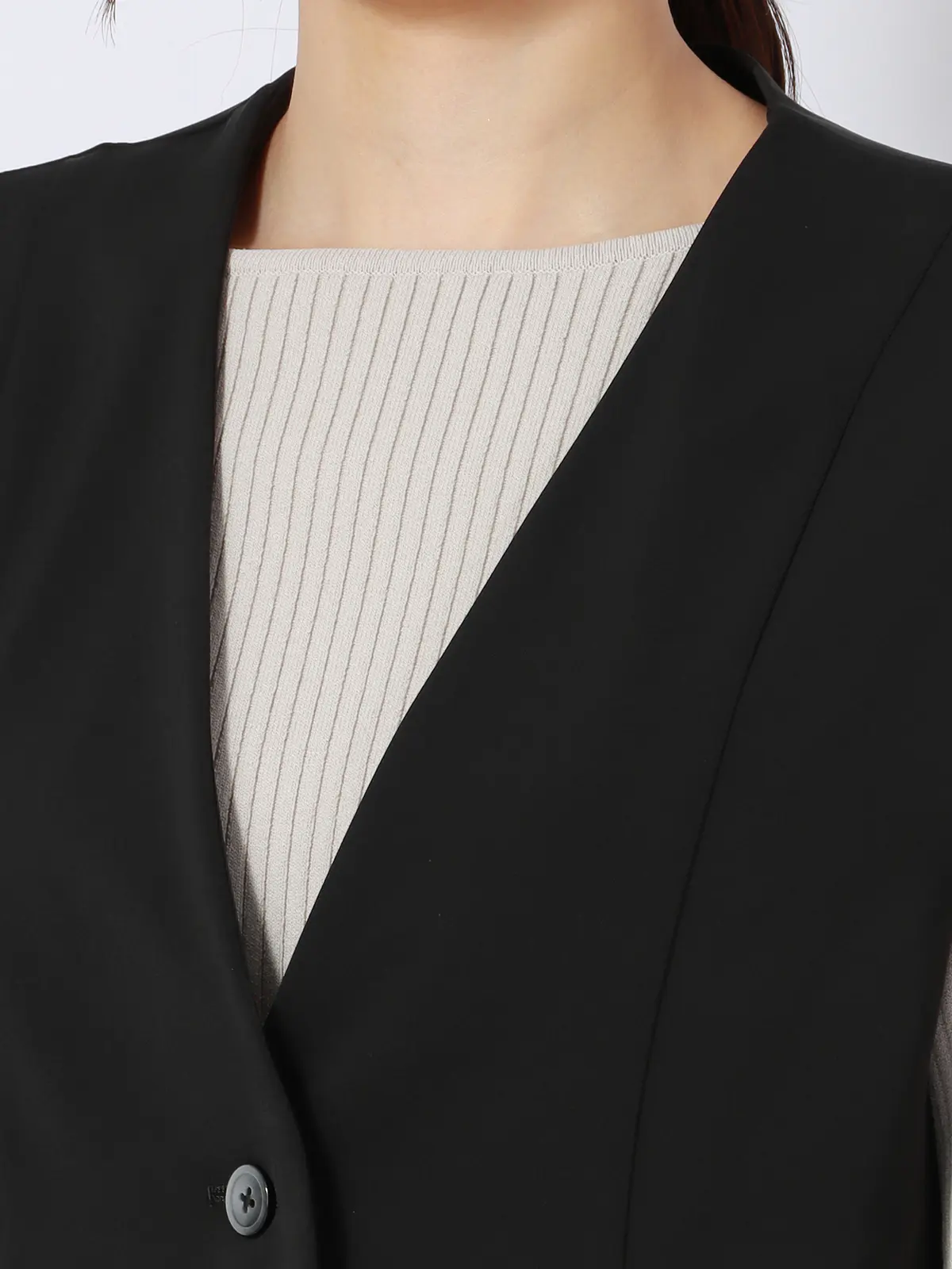 カセット服／ノーカラージレ／ウォッシャブル／抗菌／防臭／NOIEギャバ／ストレッチ／バックフレア ブラック系 38(9号）