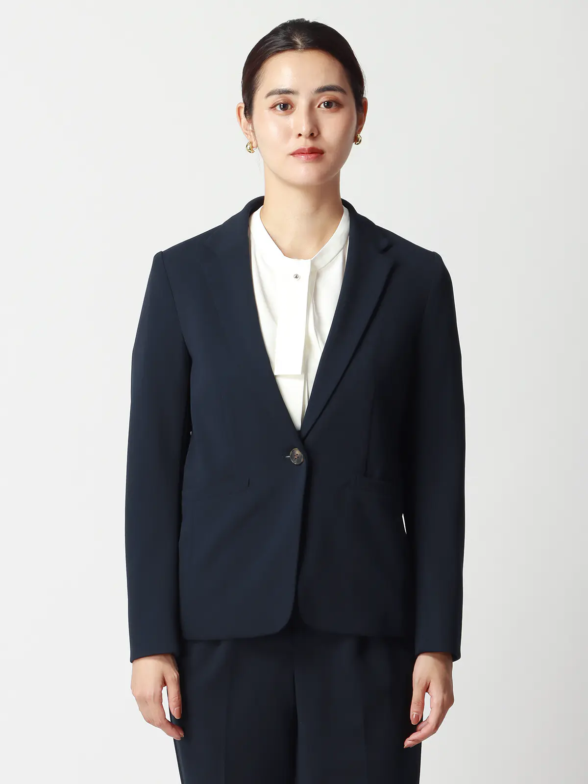 WEB限定／ジャケット＆パンツセットアップ／ハンドウォッシュ／ハイストレッチジョーゼット／無地 ネイビー 36(7号）