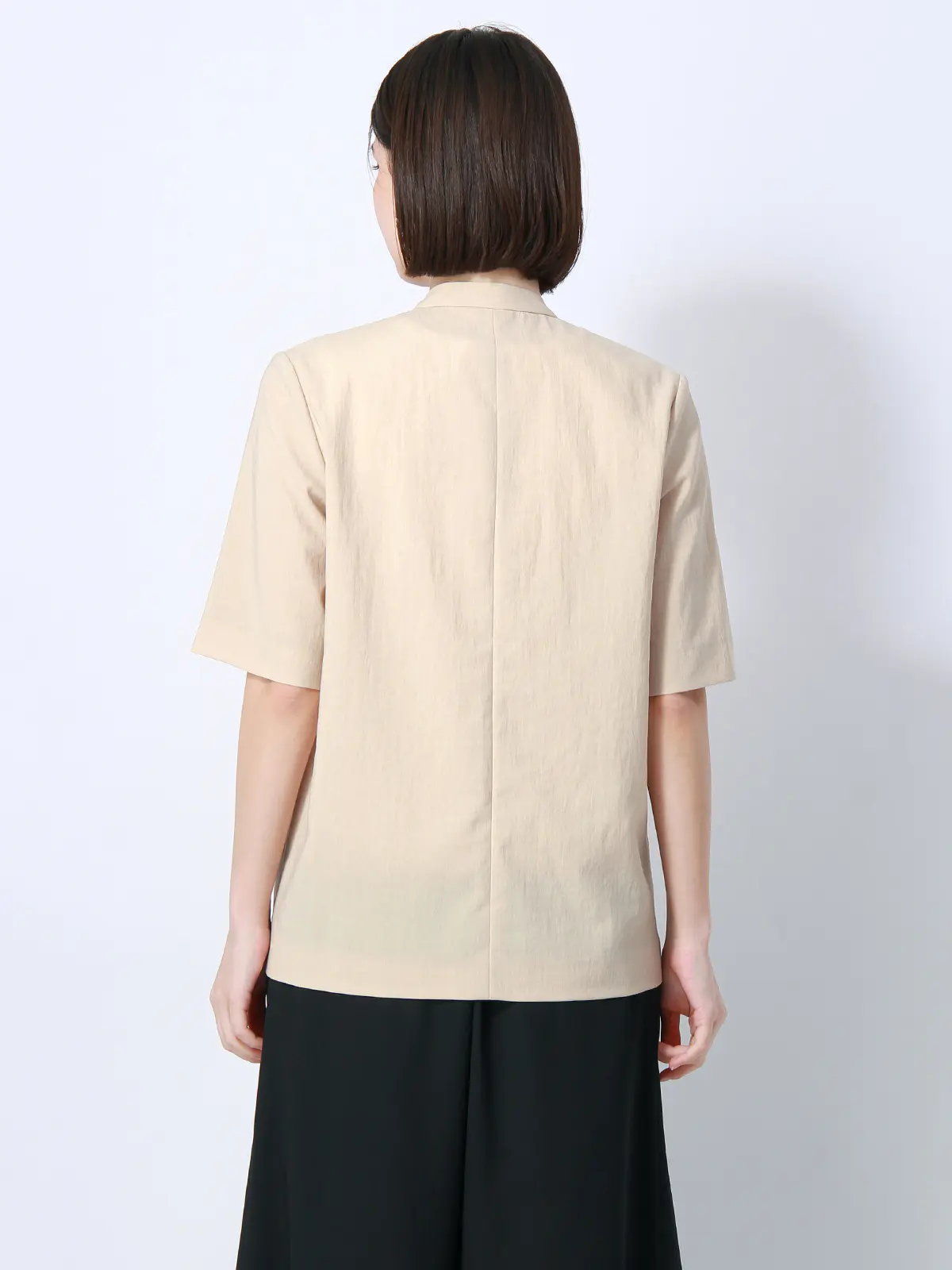 【訳アリ商品】ダブルブレストジャケット/ノーカラー/5分袖/ウォッシャブル/ストレッチ/吸汗速乾/無地 ベージュ 36(7号)