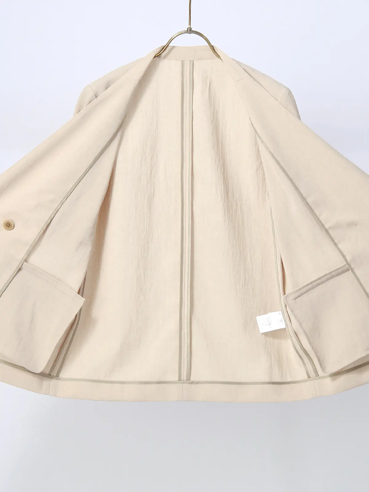 【訳アリ商品】ダブルブレストジャケット/ノーカラー/5分袖/ウォッシャブル/ストレッチ/吸汗速乾/無地 ベージュ 36(7号)
