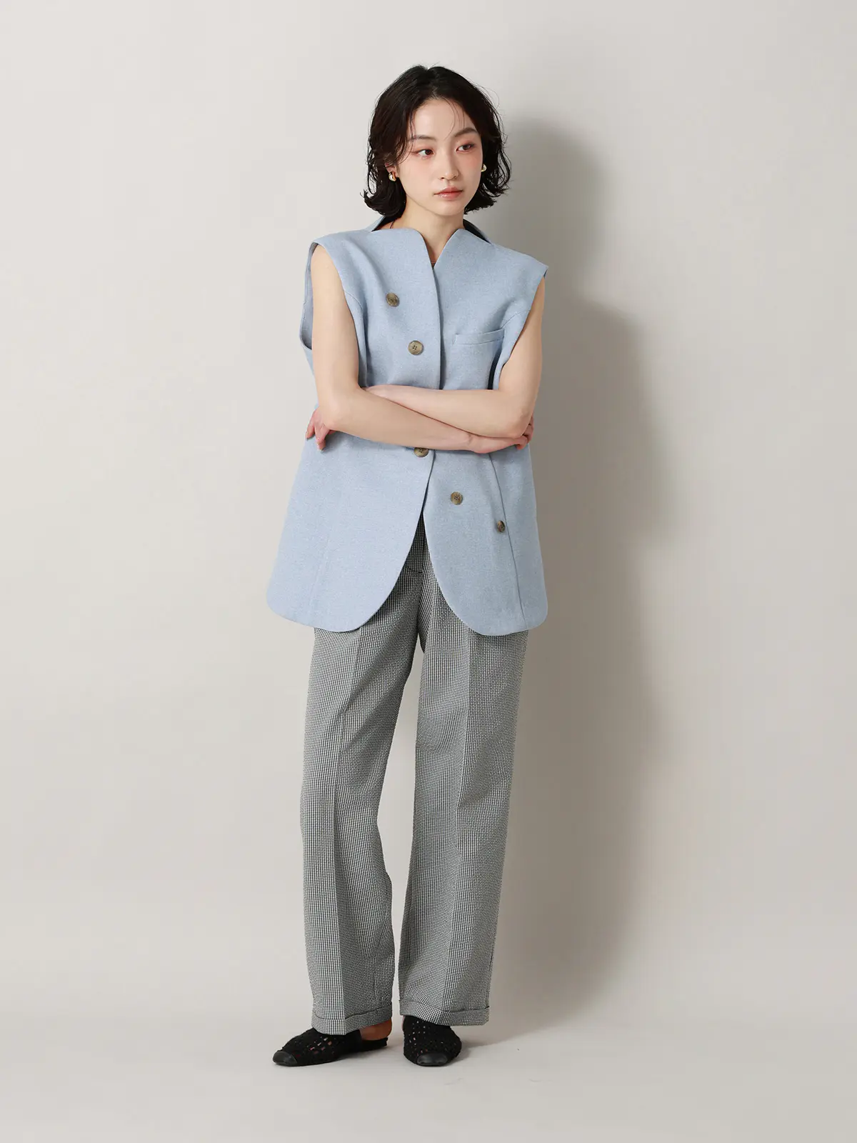 【2／23　23:59までWEB先行販売中】CIS．／ノーカラージレ／ヘリンボーン サックス 36(7号）