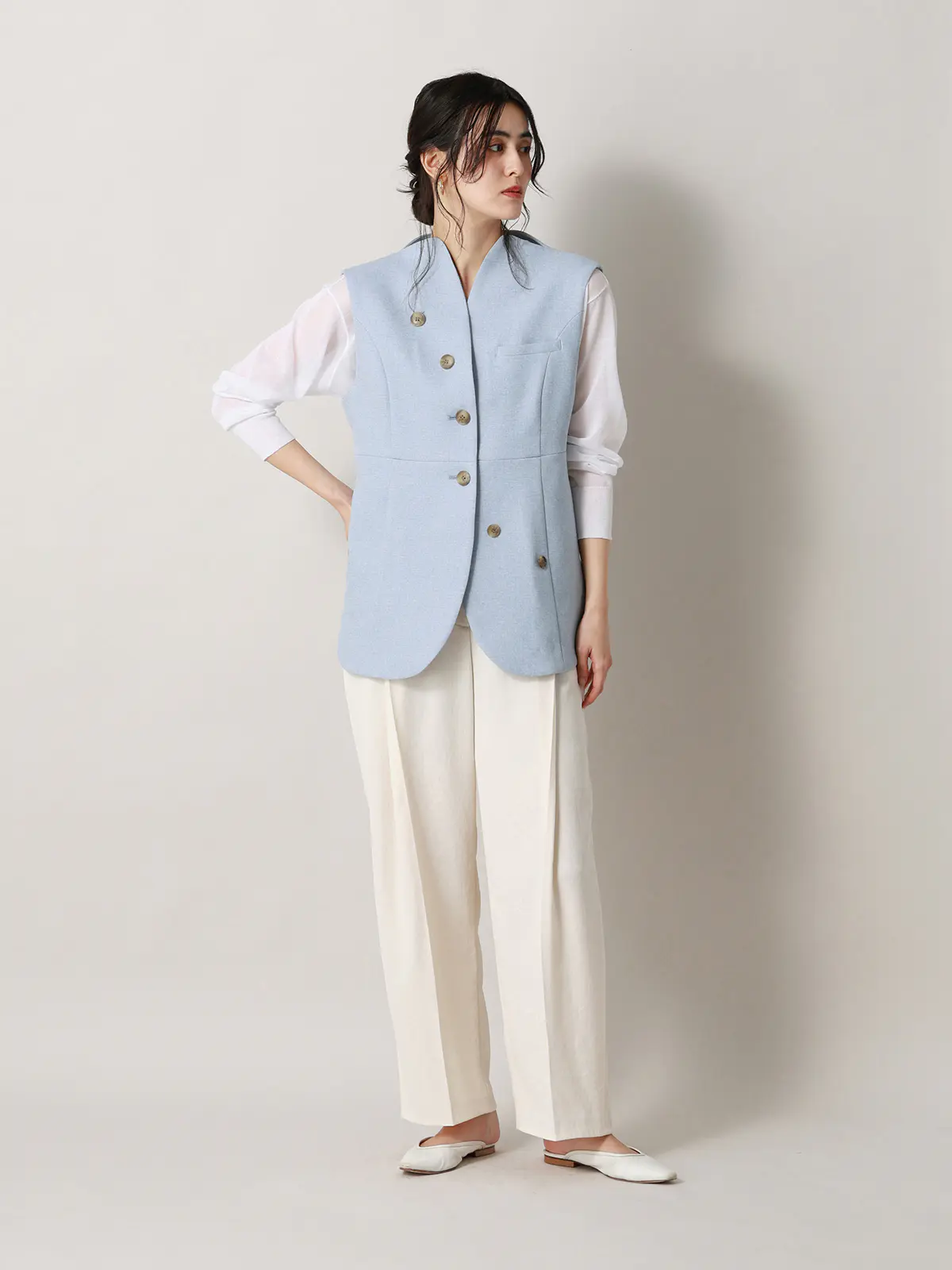 【2／23　23:59までWEB先行販売中】CIS．／ノーカラージレ／ヘリンボーン サックス 36(7号）