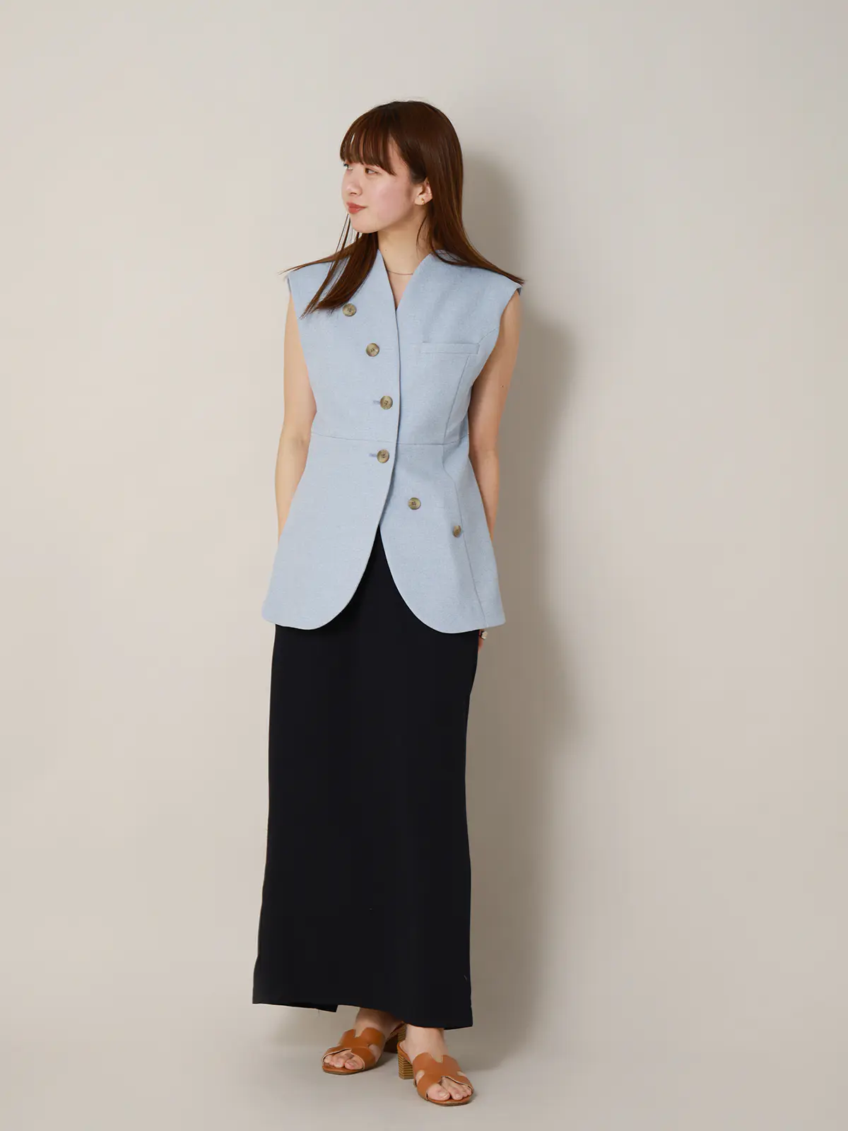 【2／23　23:59までWEB先行販売中】CIS．／ノーカラージレ／ヘリンボーン サックス 36(7号）