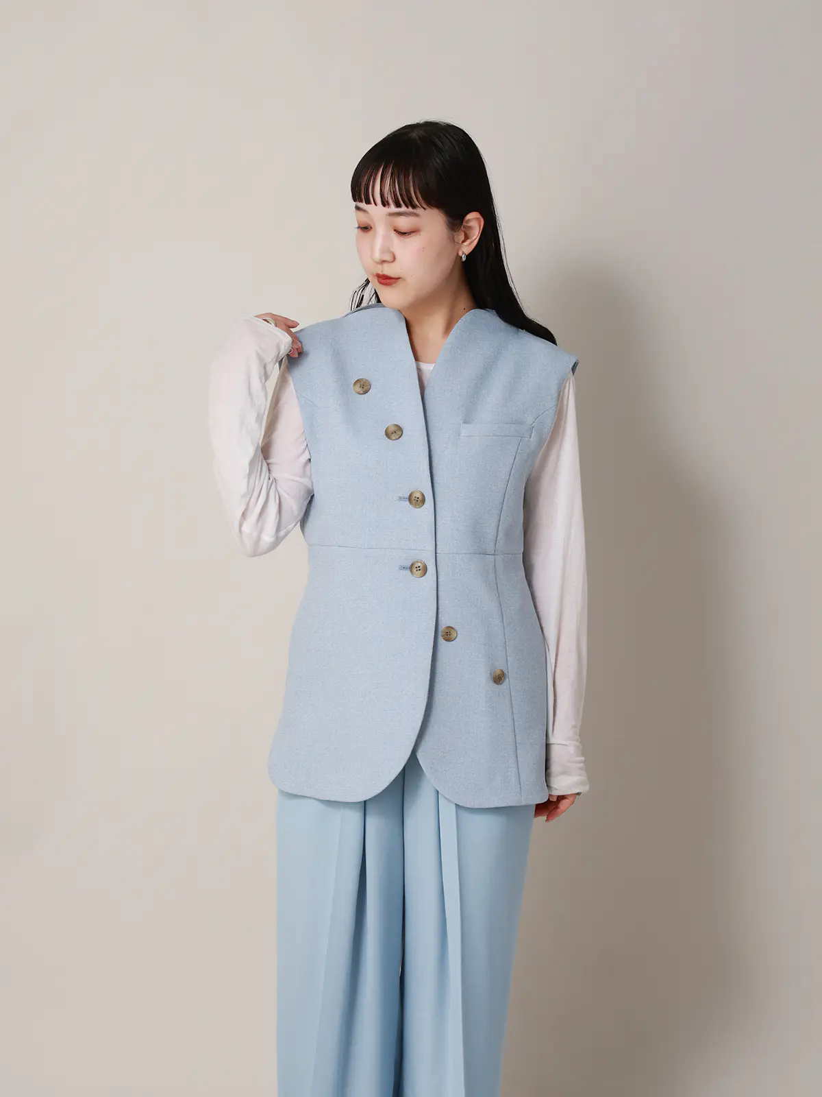 【2／23　23:59までWEB先行販売中】CIS．／ノーカラージレ／ヘリンボーン サックス 36(7号）