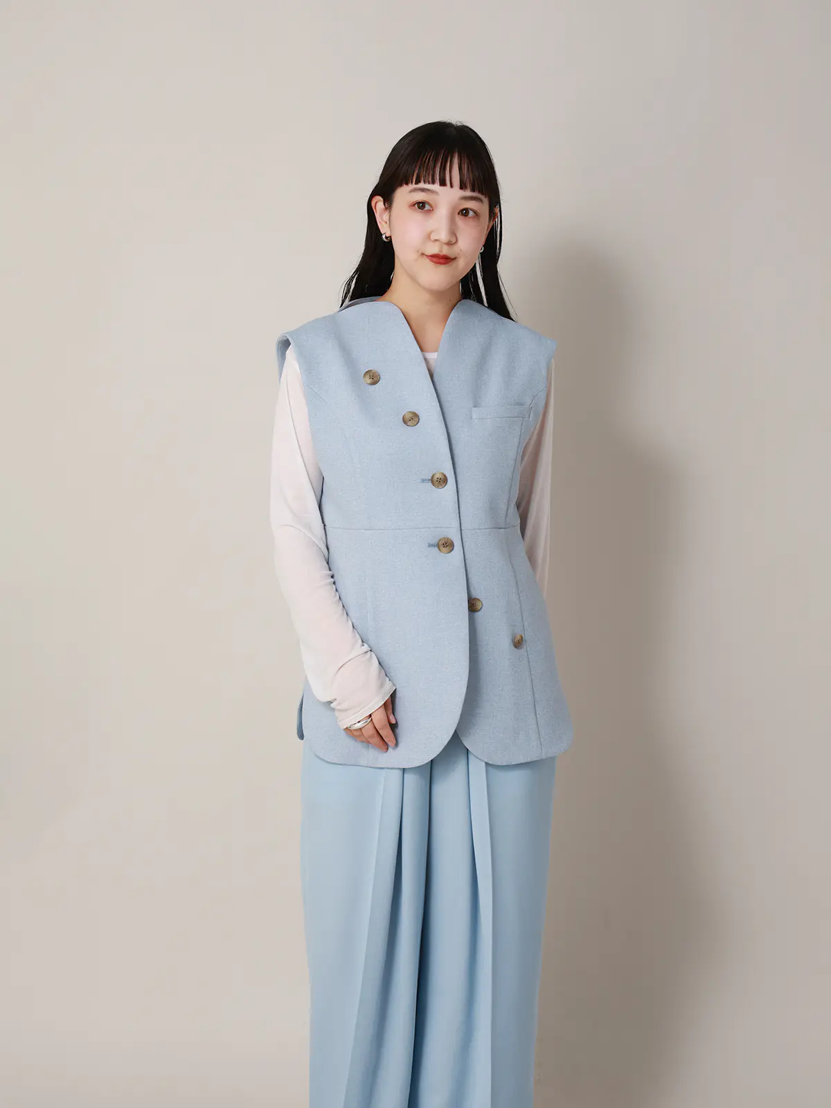 【2／23　23:59までWEB先行販売中】CIS．／ノーカラージレ／ヘリンボーン サックス 36(7号）