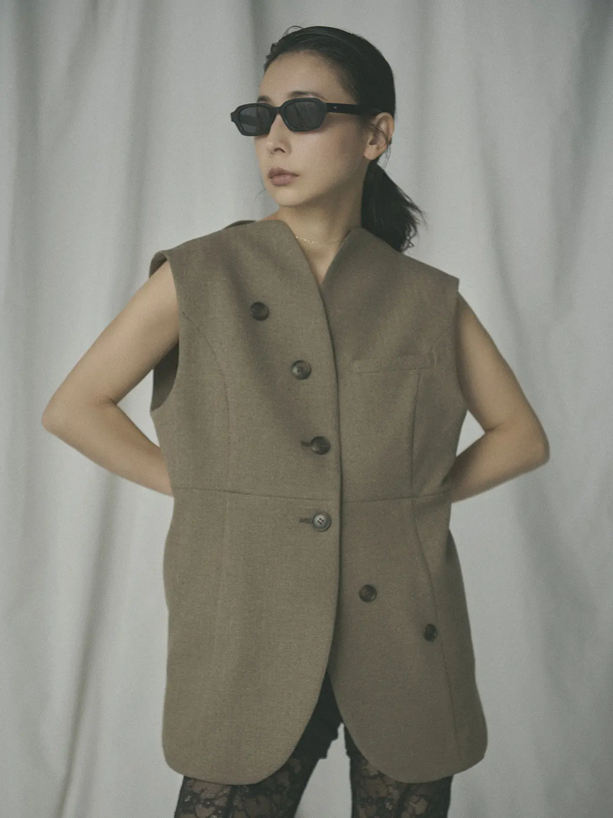 【2／23　23:59までWEB先行販売中】CIS．／ノーカラージレ／ヘリンボーン ベージュ 36(7号）