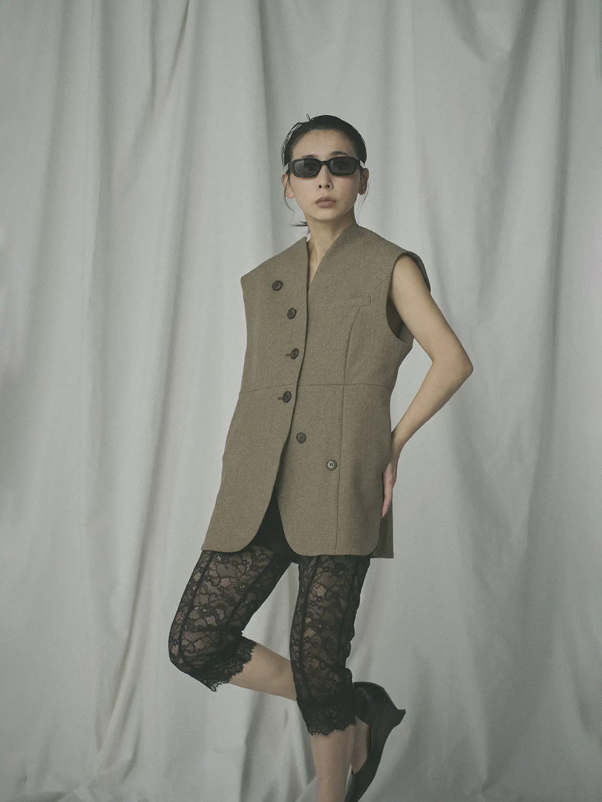 【2／23　23:59までWEB先行販売中】CIS．／ノーカラージレ／ヘリンボーン ベージュ 36(7号）