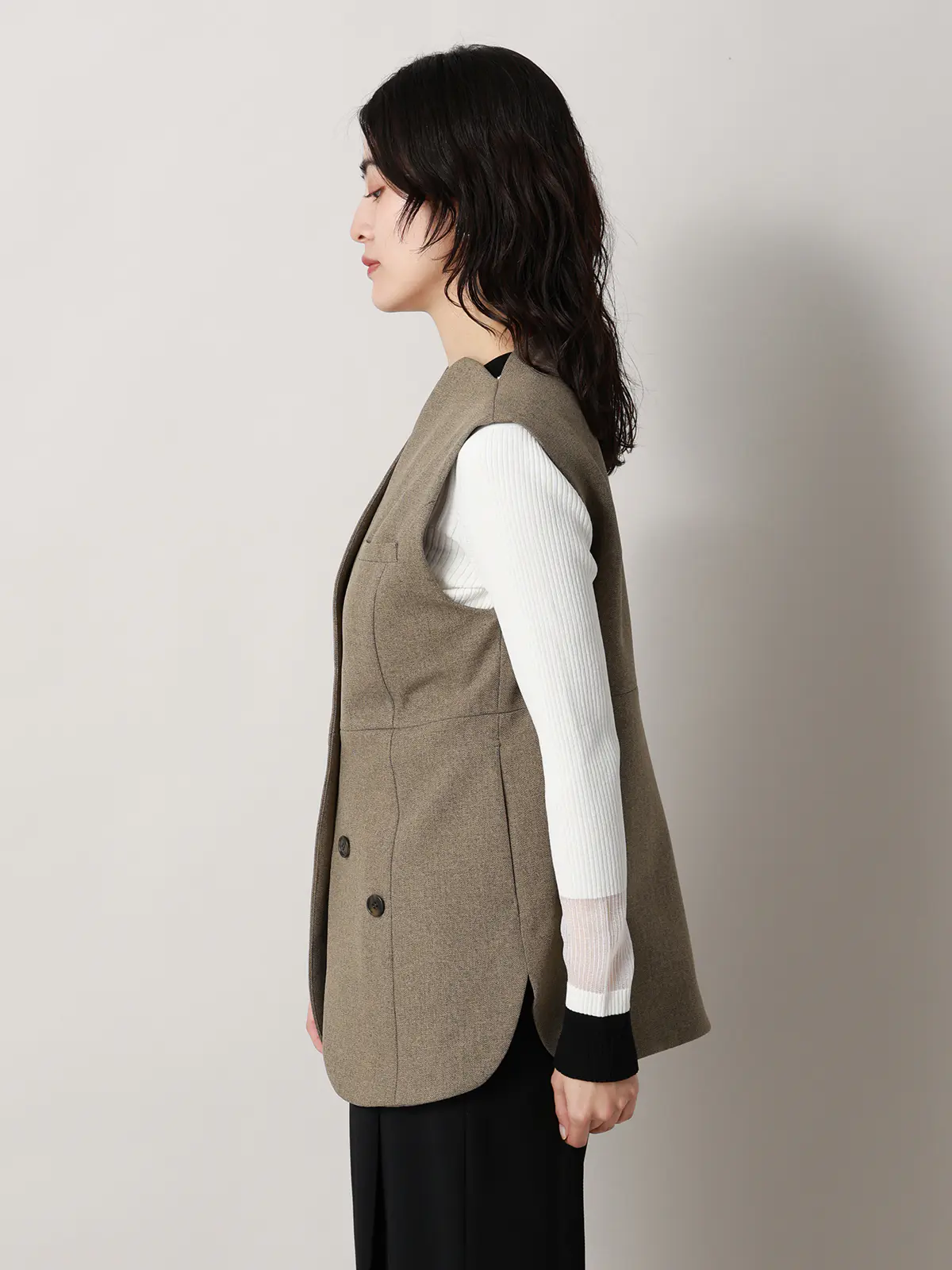 【2／23　23:59までWEB先行販売中】CIS．／ノーカラージレ／ヘリンボーン ベージュ 36(7号）