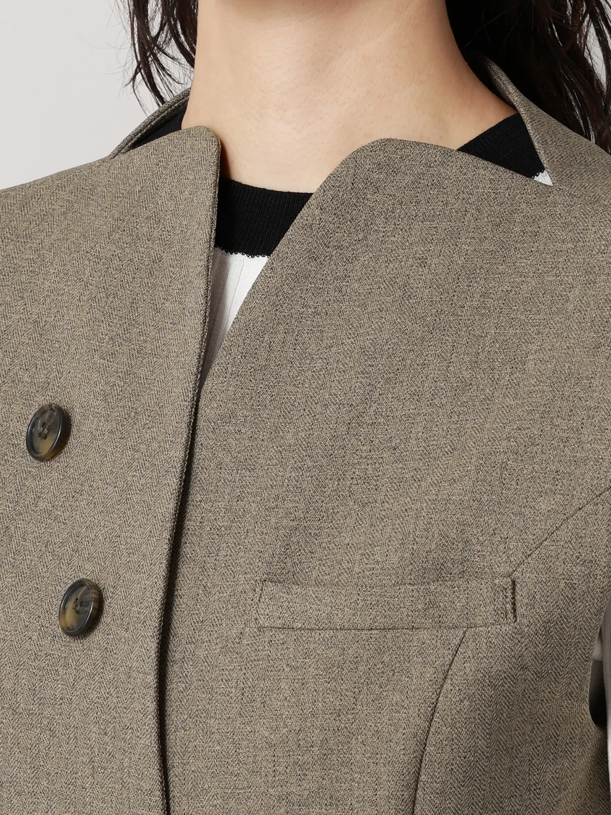 【2／23　23:59までWEB先行販売中】CIS．／ノーカラージレ／ヘリンボーン ベージュ 36(7号）