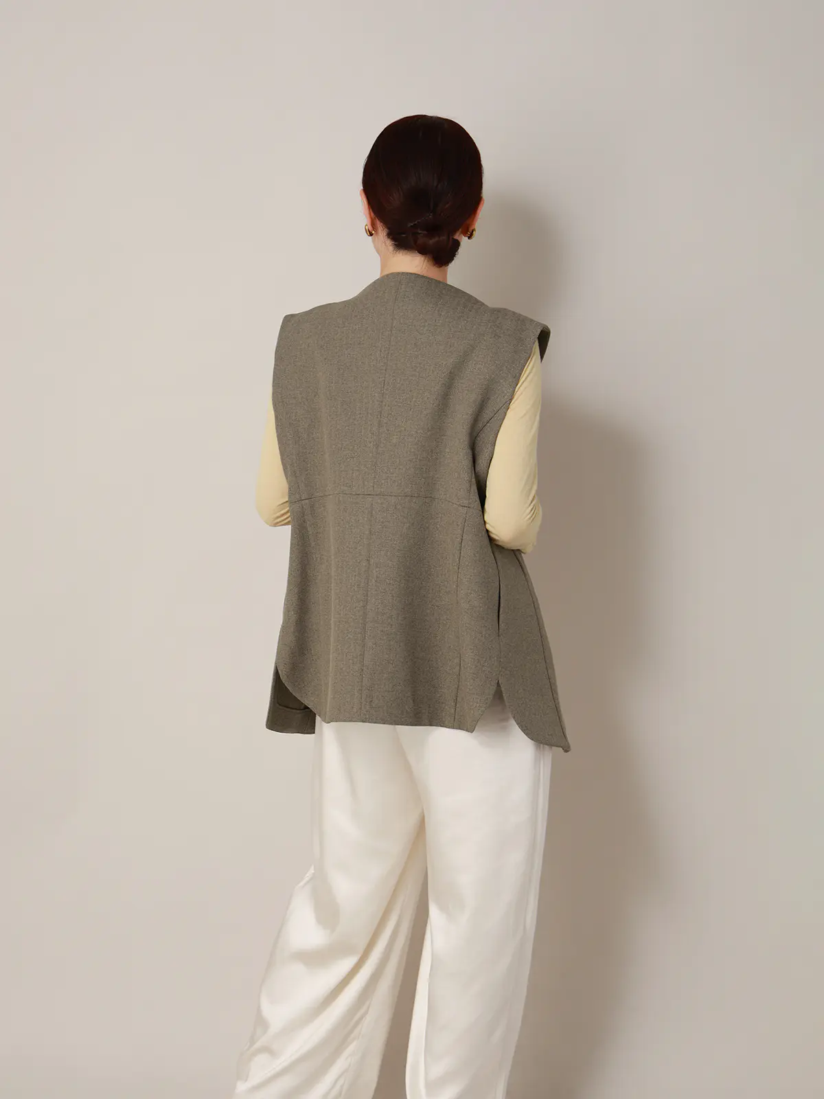 【2／23　23:59までWEB先行販売中】CIS．／ノーカラージレ／ヘリンボーン ベージュ 36(7号）