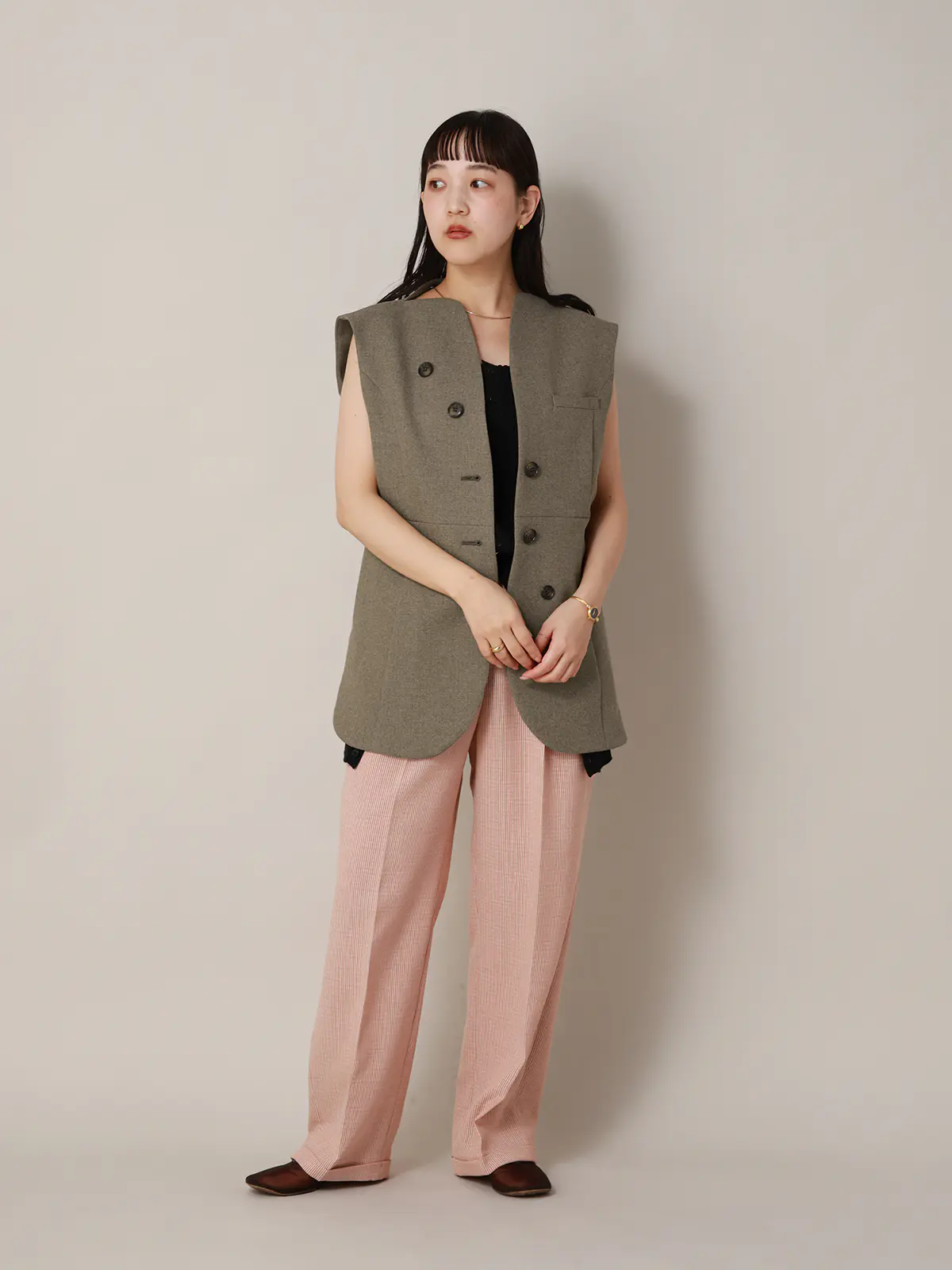 【2／23　23:59までWEB先行販売中】CIS．／ノーカラージレ／ヘリンボーン ベージュ 36(7号）