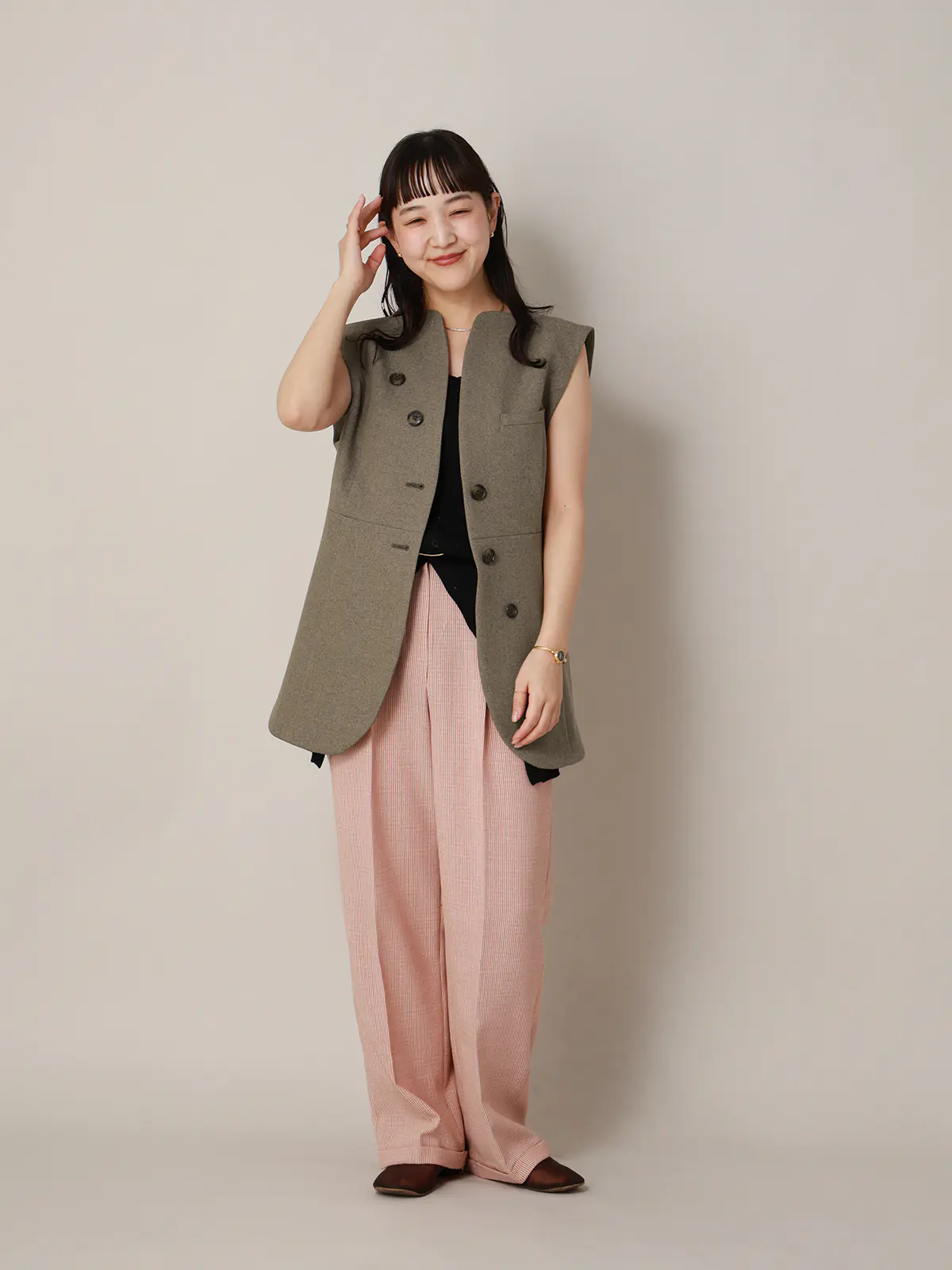 【2／23　23:59までWEB先行販売中】CIS．／ノーカラージレ／ヘリンボーン ベージュ 36(7号）