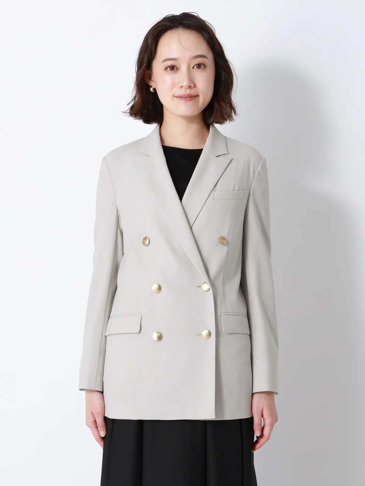 CHANTOWA／ダブルブレストジャケット／ウォッシャブル／ドビーストレッチ／織柄 グレージュ 36(7号）