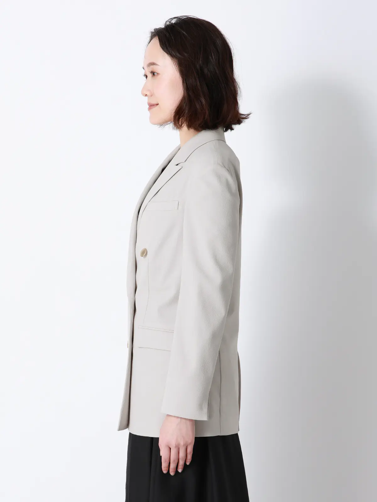 CHANTOWA／ダブルブレストジャケット／ウォッシャブル／ドビーストレッチ／織柄 グレージュ 36(7号）