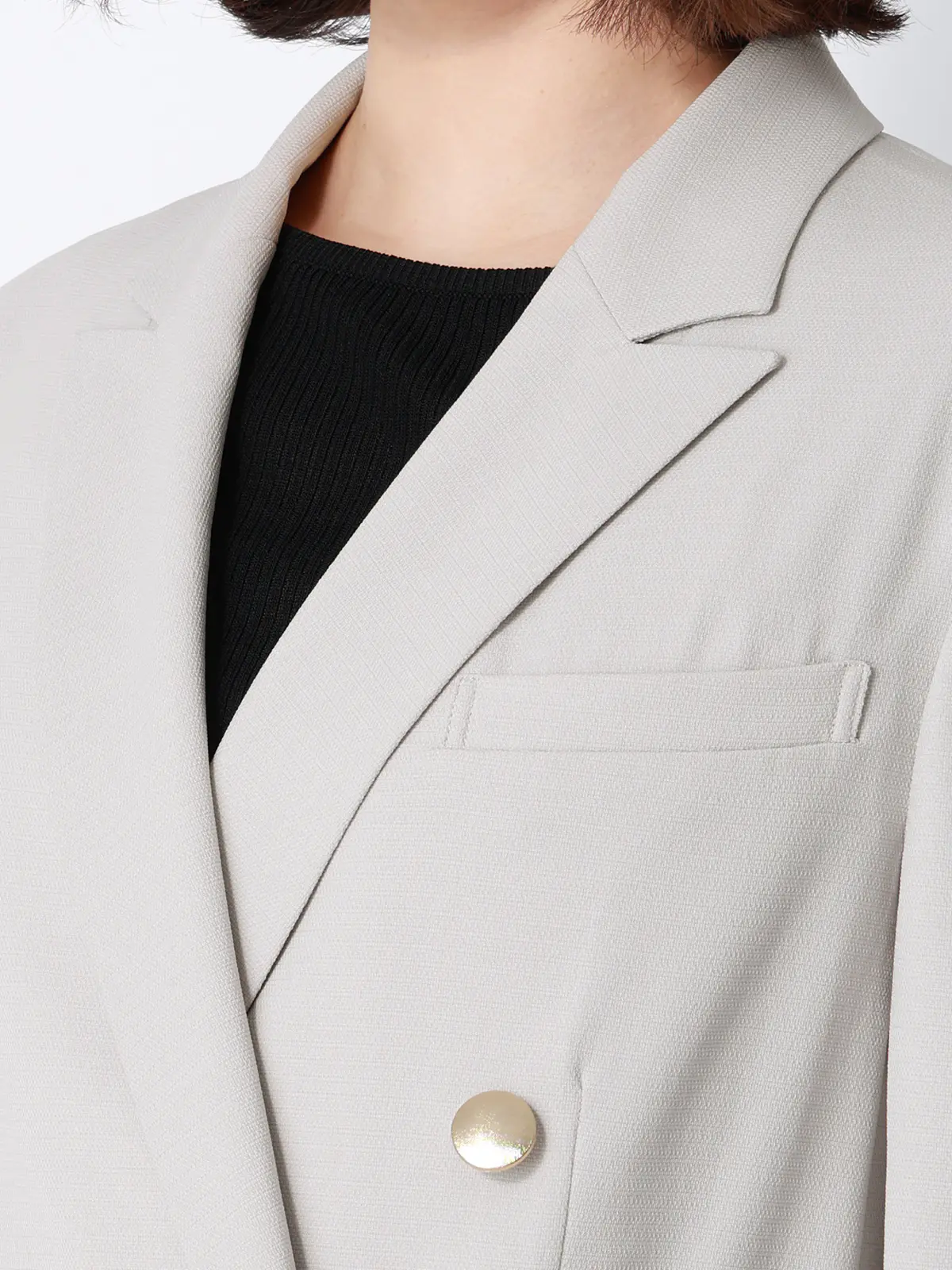 CHANTOWA／ダブルブレストジャケット／ウォッシャブル／ドビーストレッチ／織柄 グレージュ 36(7号）