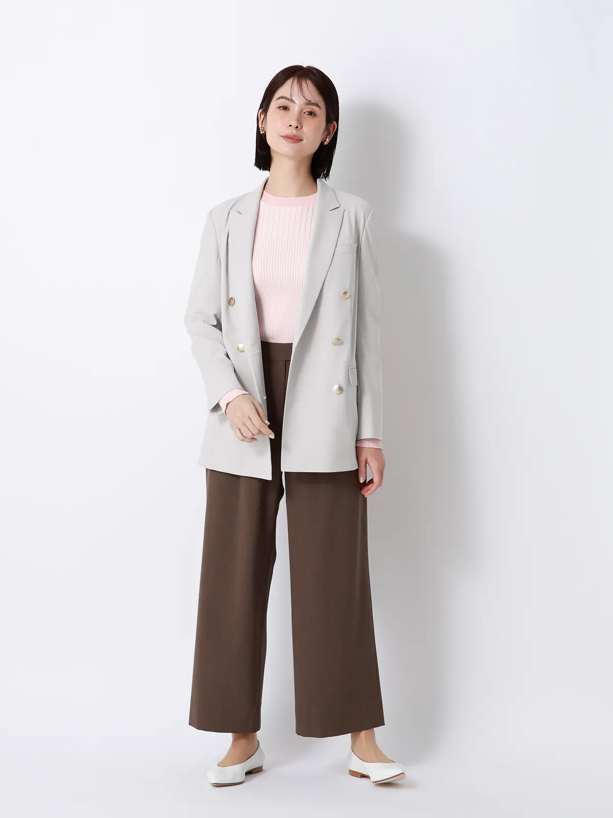 CHANTOWA／ダブルブレストジャケット／ウォッシャブル／ドビーストレッチ／織柄 グレージュ 40(11号）