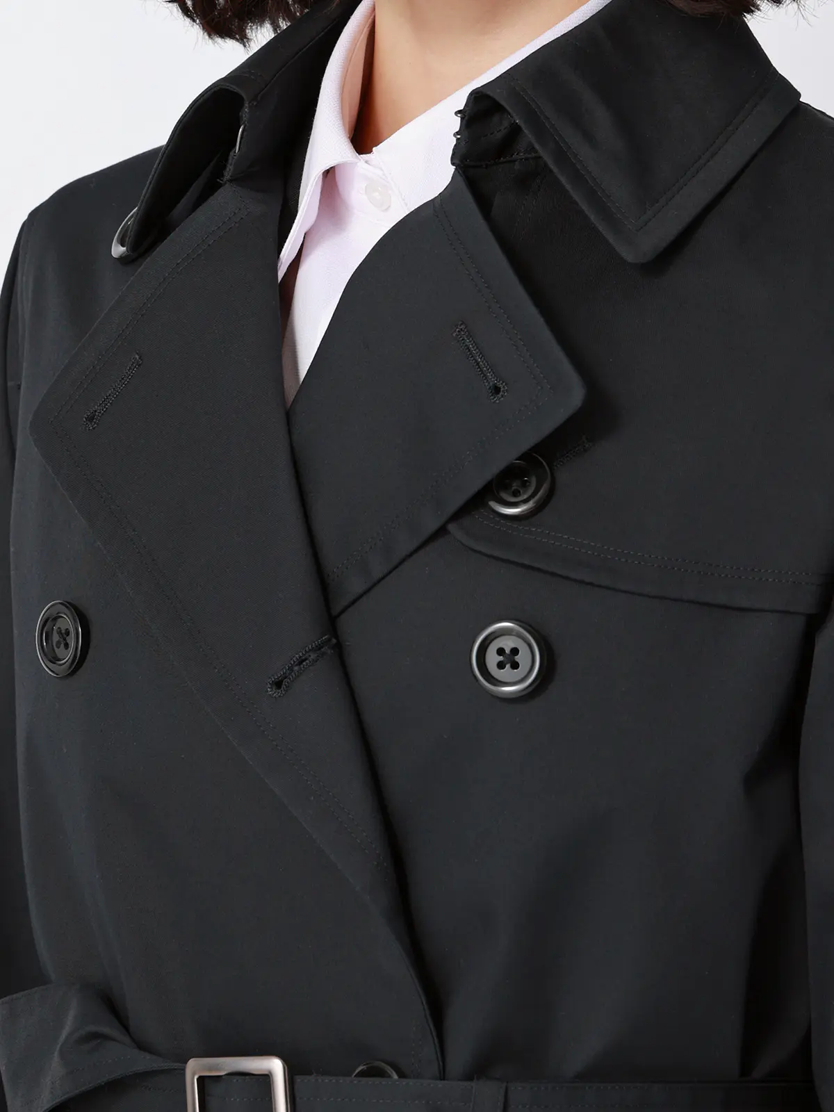 ショートトレンチコート／撥水／軽量／コットンポリエステル／無地／キルティングライナー付き ブラック S