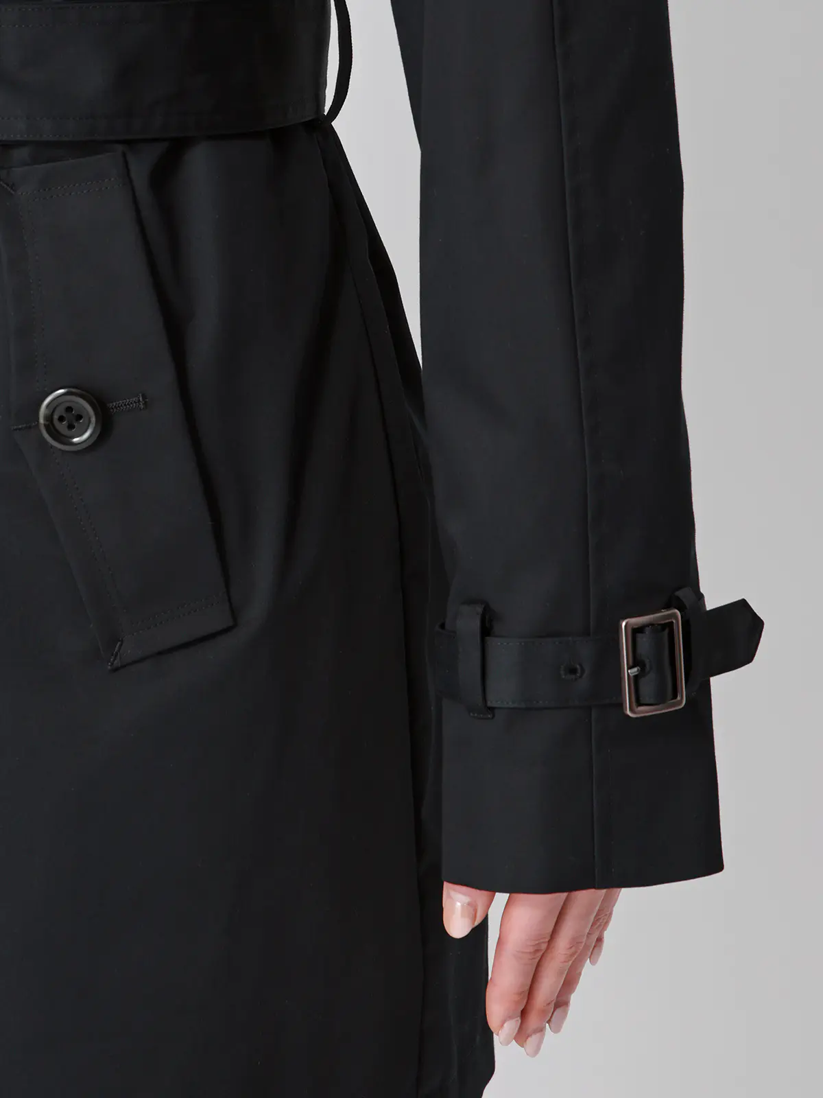 ショートトレンチコート／撥水／軽量／コットンポリエステル／無地／キルティングライナー付き ブラック S