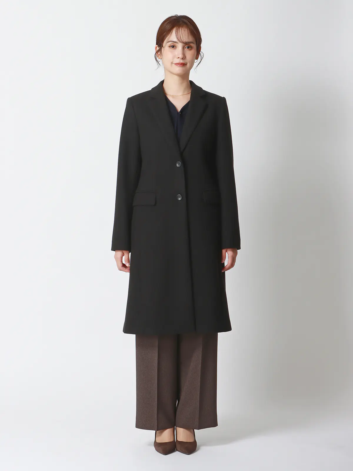 シングルチェスターコート/ウールライクジャージーメルトン/無地 ブラック 38(9号)