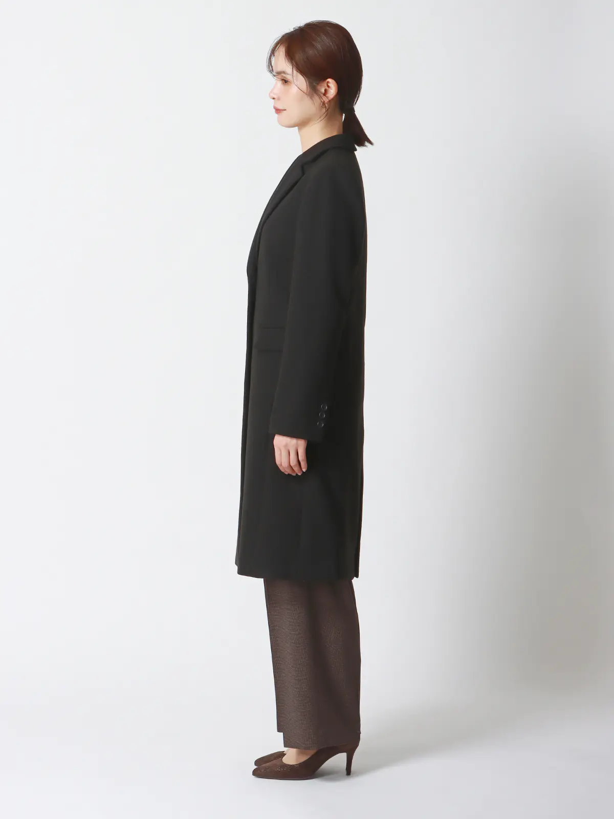 シングルチェスターコート/ウールライクジャージーメルトン/無地 ブラック 38(9号)