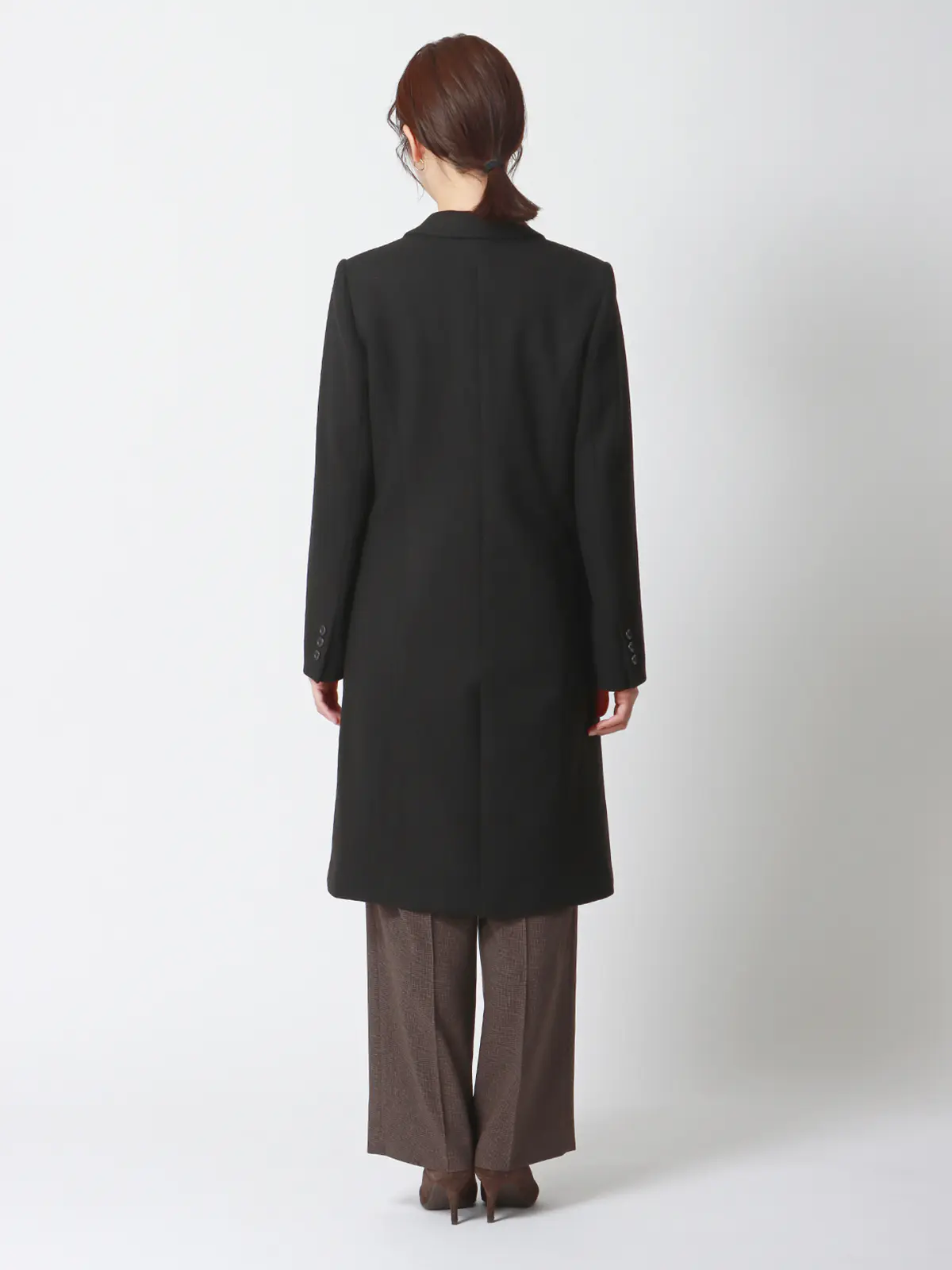 シングルチェスターコート/ウールライクジャージーメルトン/無地 ブラック 38(9号)