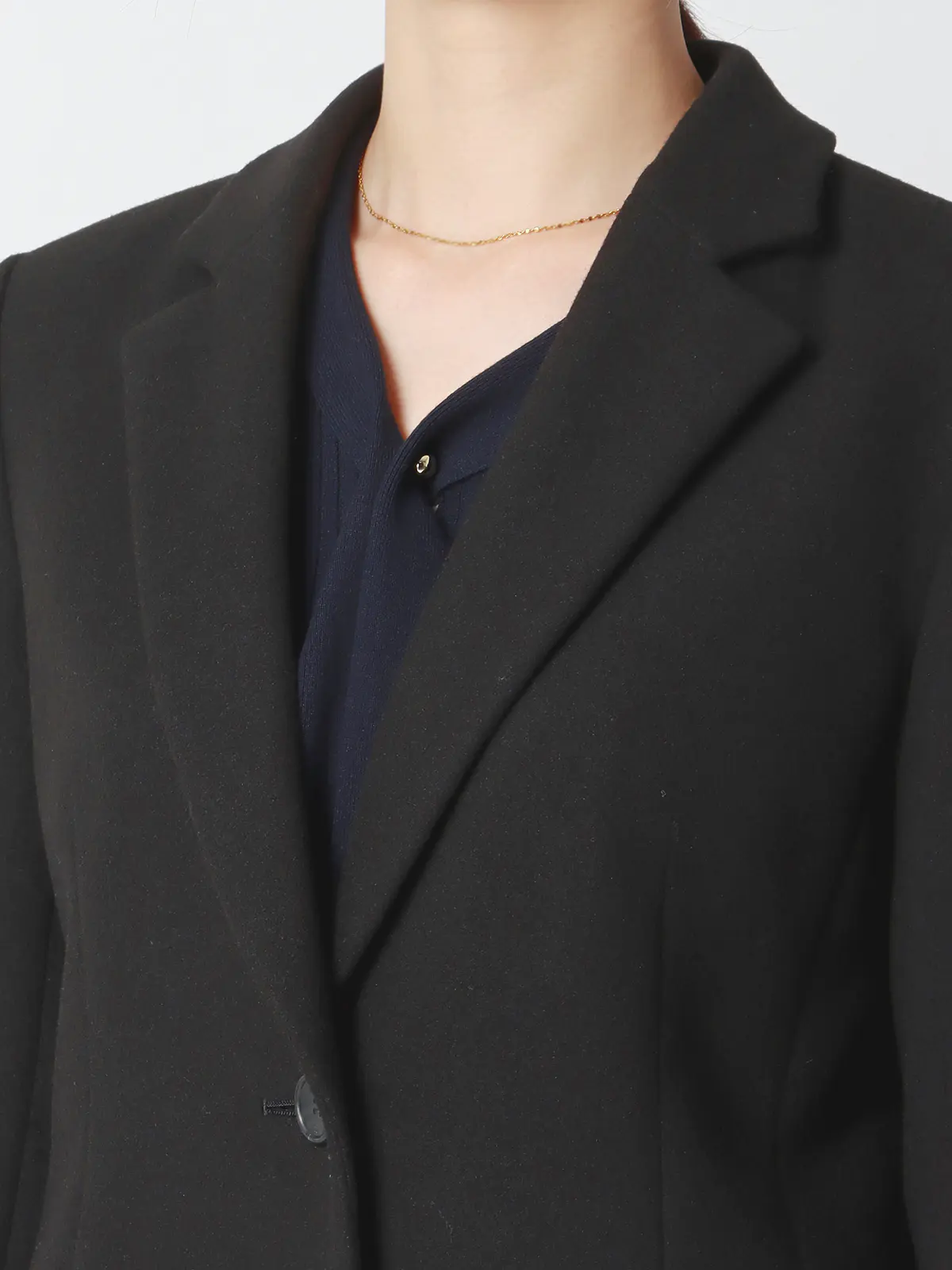 シングルチェスターコート/ウールライクジャージーメルトン/無地 ブラック 38(9号)