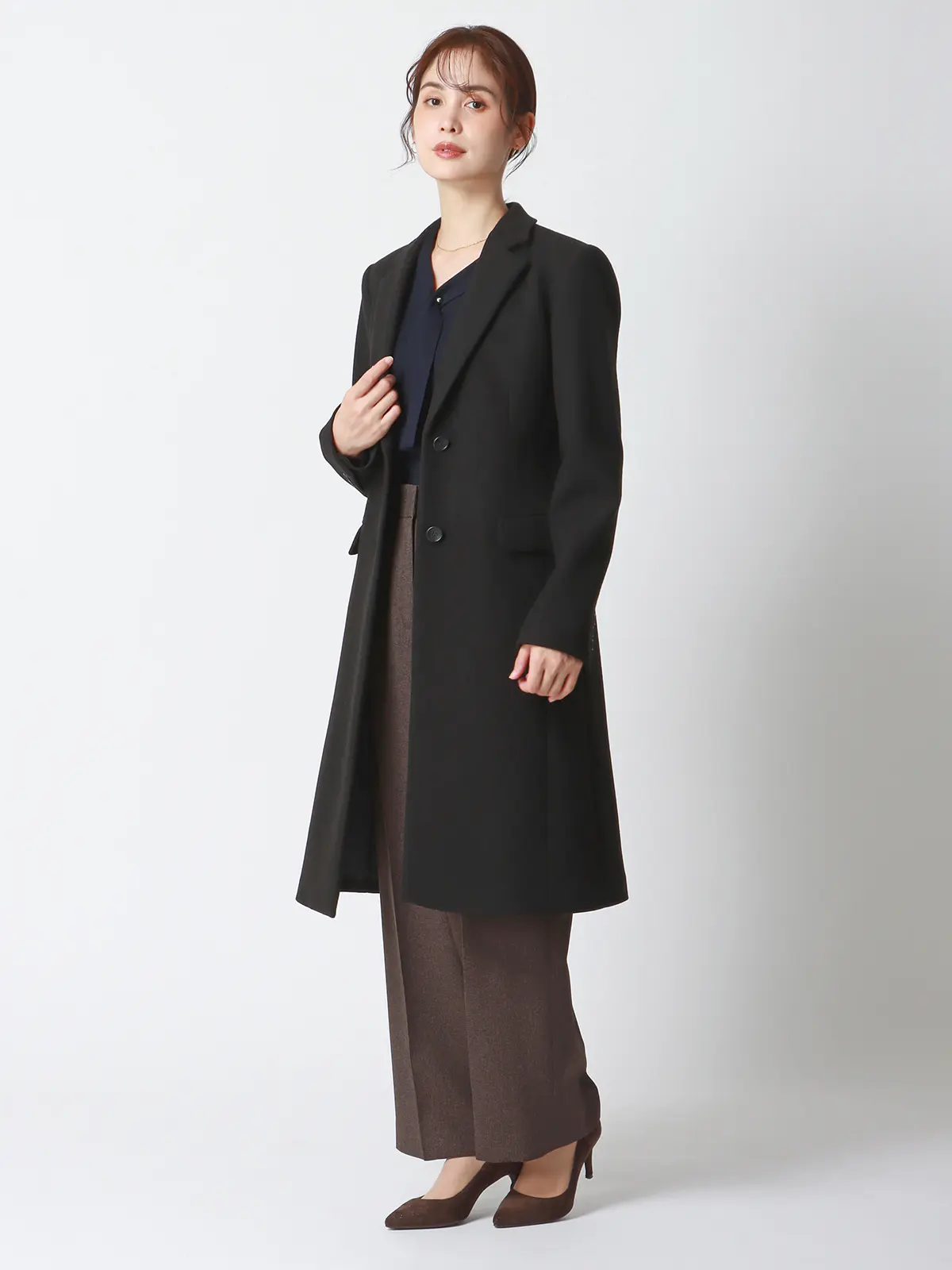 シングルチェスターコート/ウールライクジャージーメルトン/無地 ブラック 38(9号)