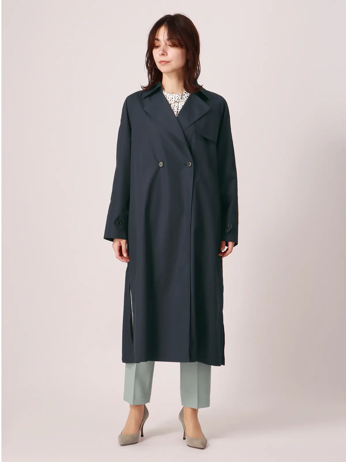 【訳アリ商品】ライトトレンチコート/撥水/無地 ネイビー 38(9号)