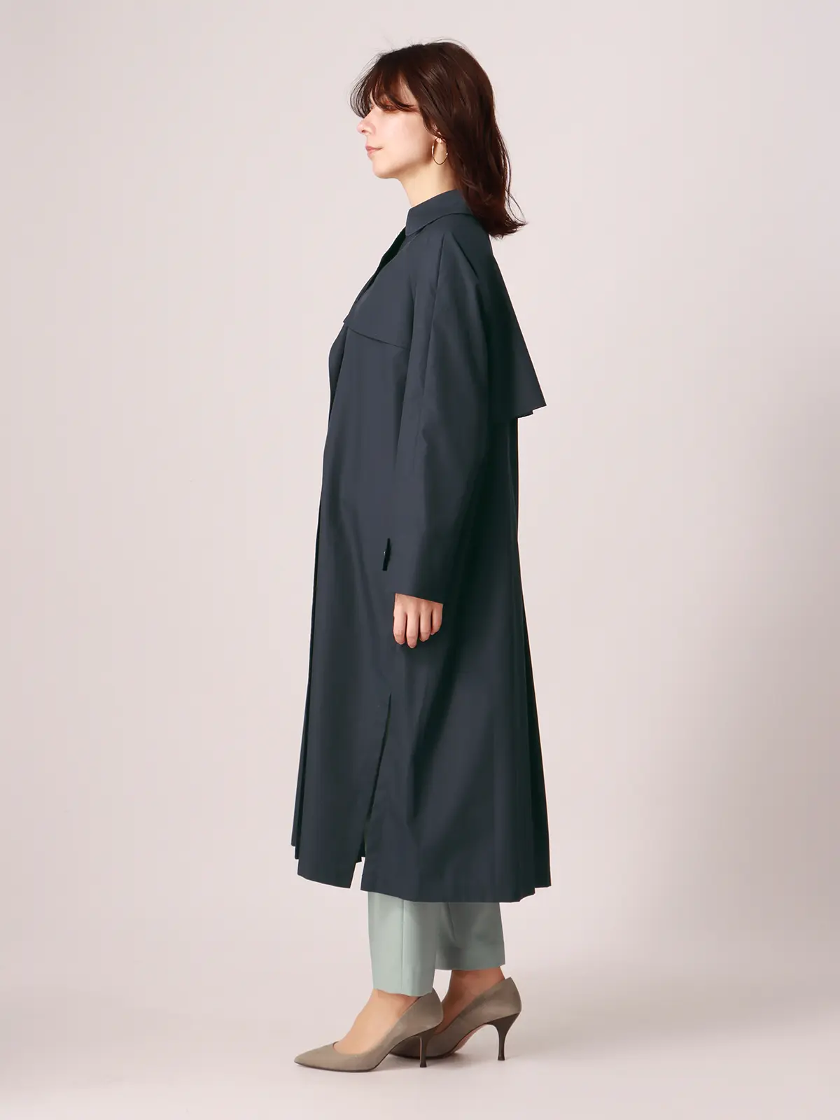 【訳アリ商品】ライトトレンチコート/撥水/無地 ネイビー 38(9号)