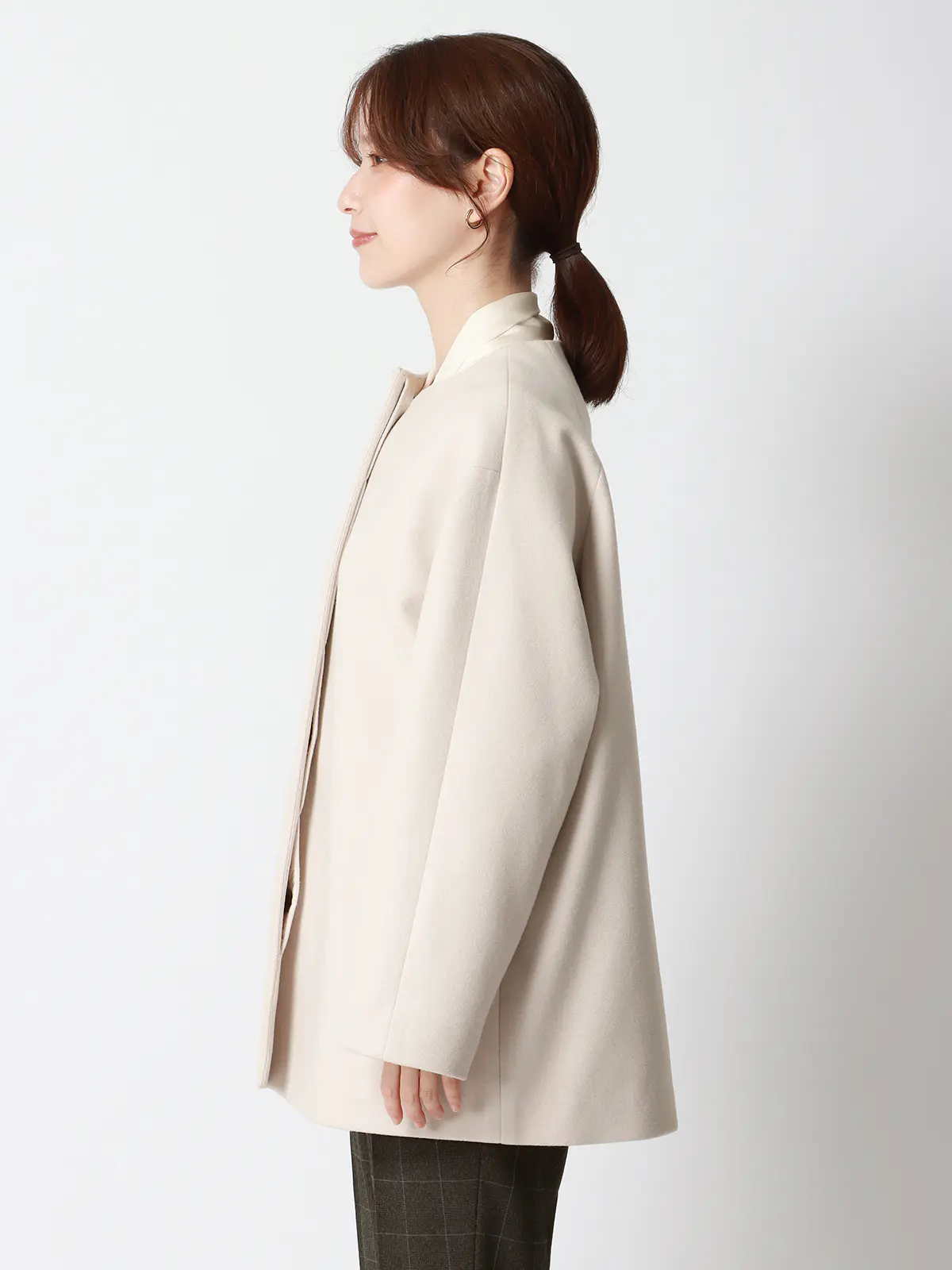 CHANTOWA／ウールライクノーカラーコート／ジャージーメルトン／無地 ホワイト 36(7号）