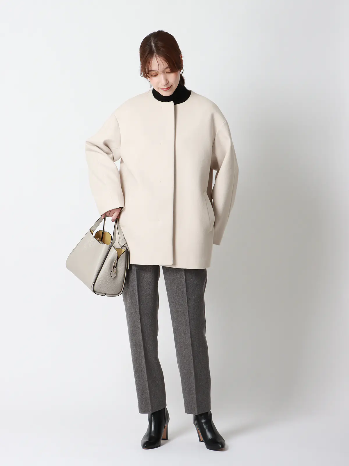 CHANTOWA／ウールライクノーカラーコート／ジャージーメルトン／無地 ホワイト 36(7号）
