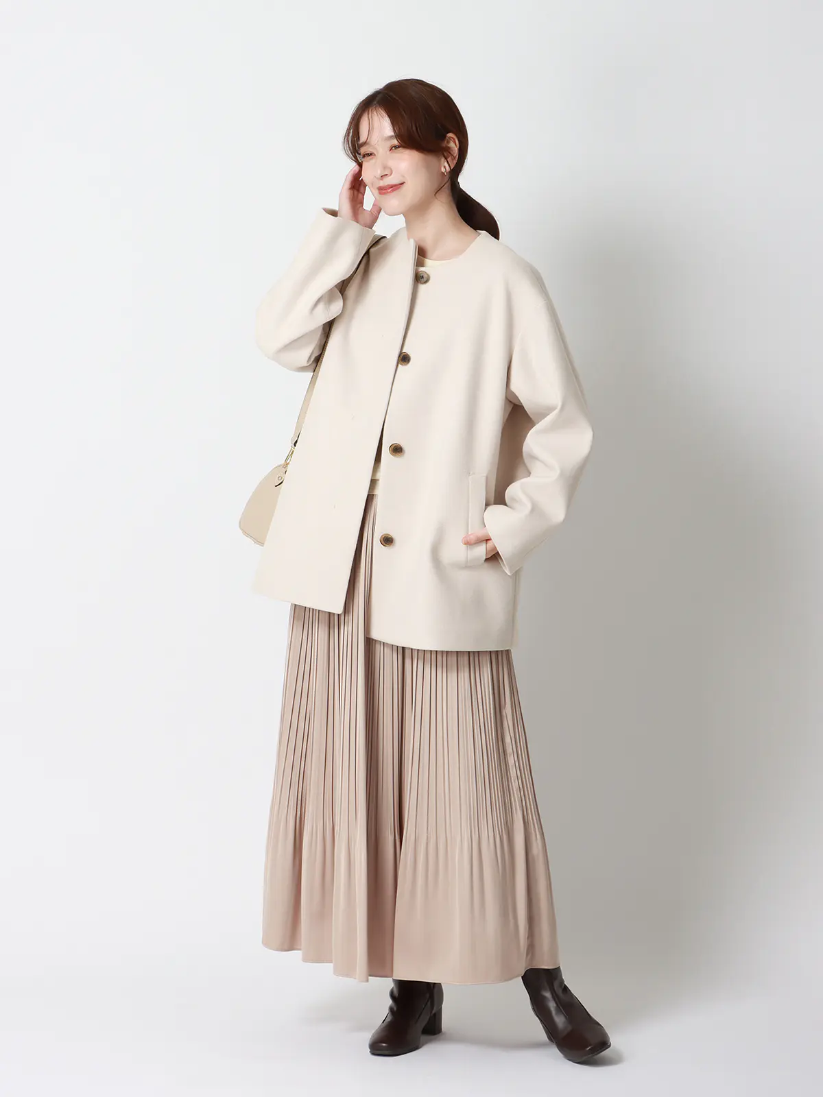 CHANTOWA／ウールライクノーカラーコート／ジャージーメルトン／無地 ホワイト 36(7号）