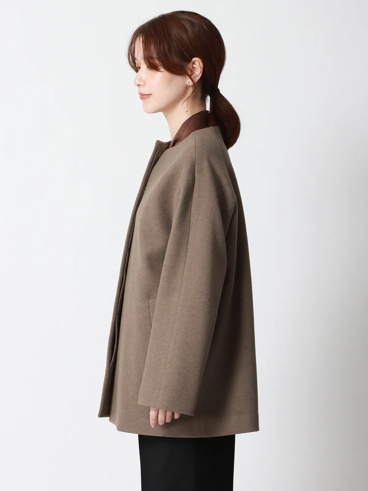 CHANTOWA／ウールライクノーカラーコート／ジャージーメルトン／無地 ブラウン 36(7号）