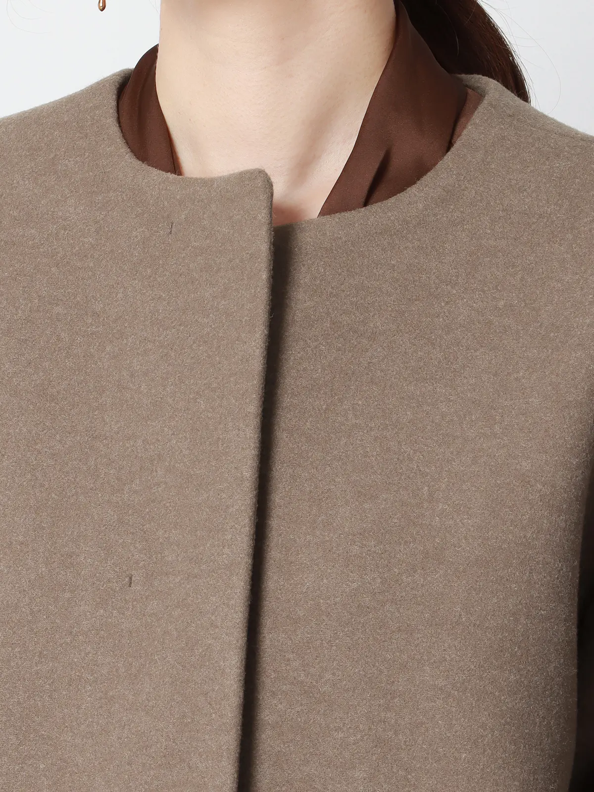 CHANTOWA／ウールライクノーカラーコート／ジャージーメルトン／無地 ブラウン 36(7号）