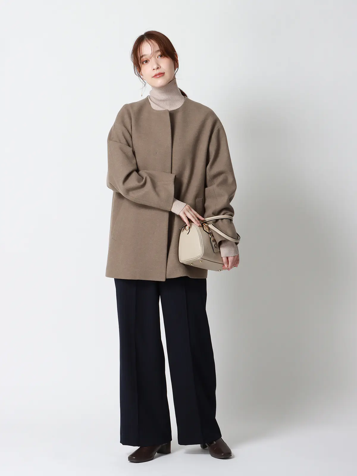 CHANTOWA／ウールライクノーカラーコート／ジャージーメルトン／無地 ブラウン 36(7号）