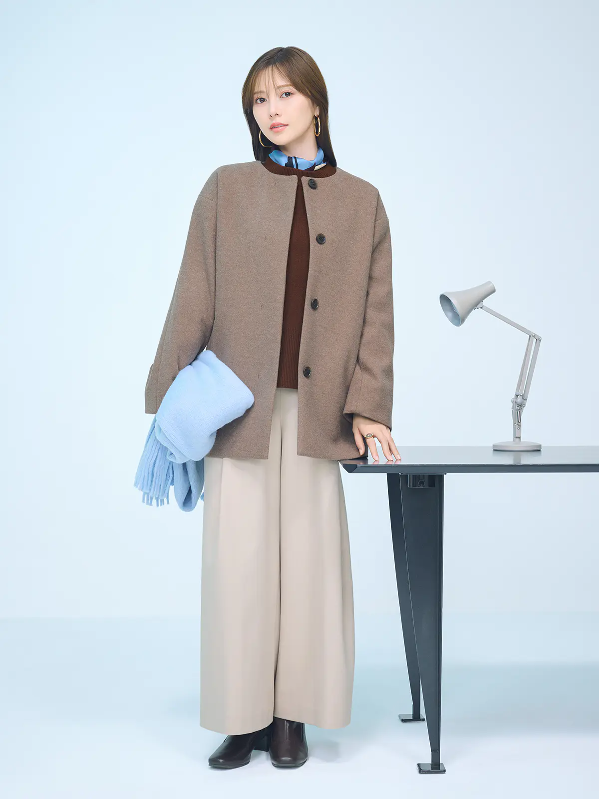 CHANTOWA／ウールライクノーカラーコート／ジャージーメルトン／無地 ブラウン 36(7号）