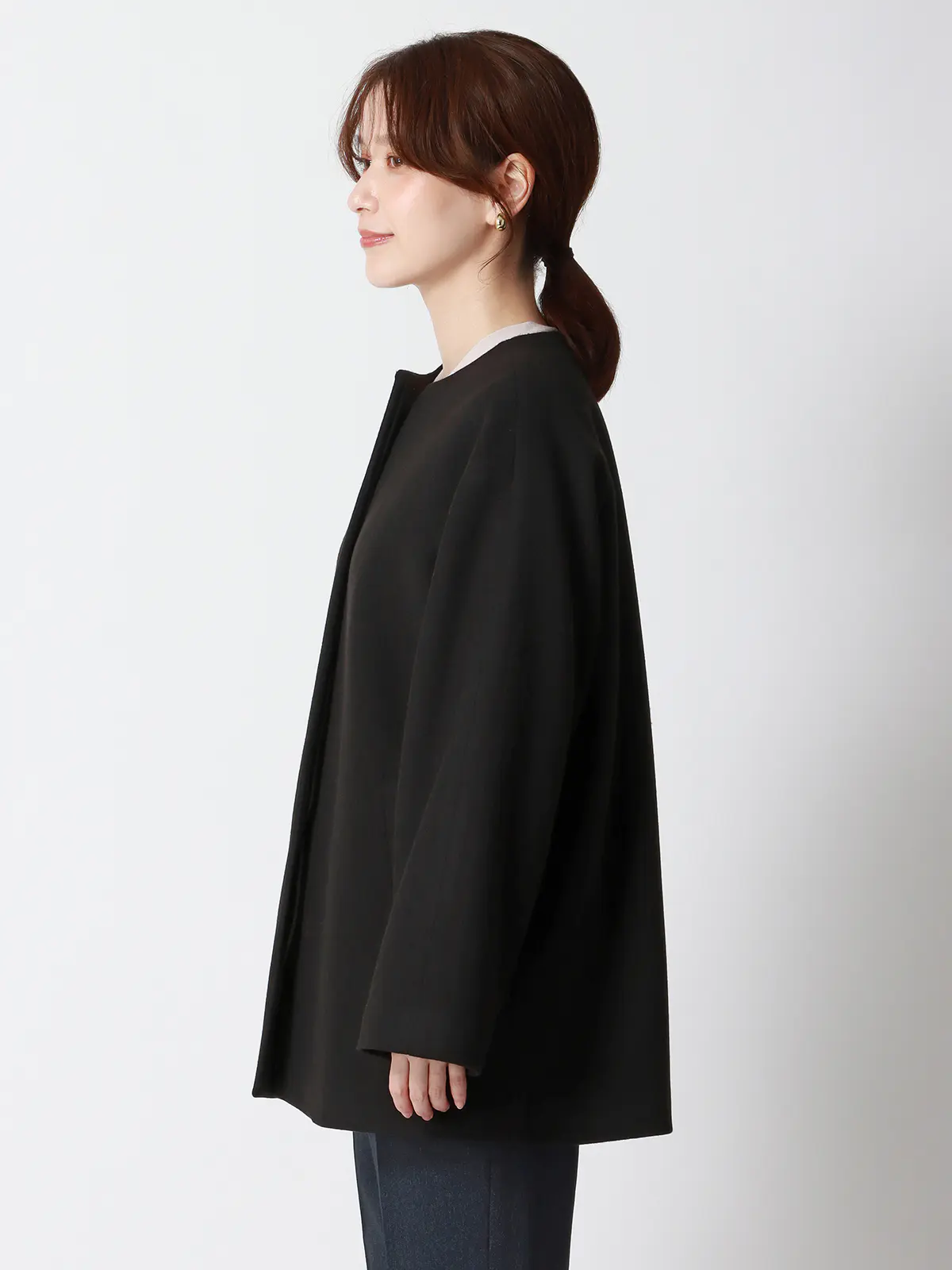 CHANTOWA／ウールライクノーカラーコート／ジャージーメルトン／無地 ブラック 36(7号）