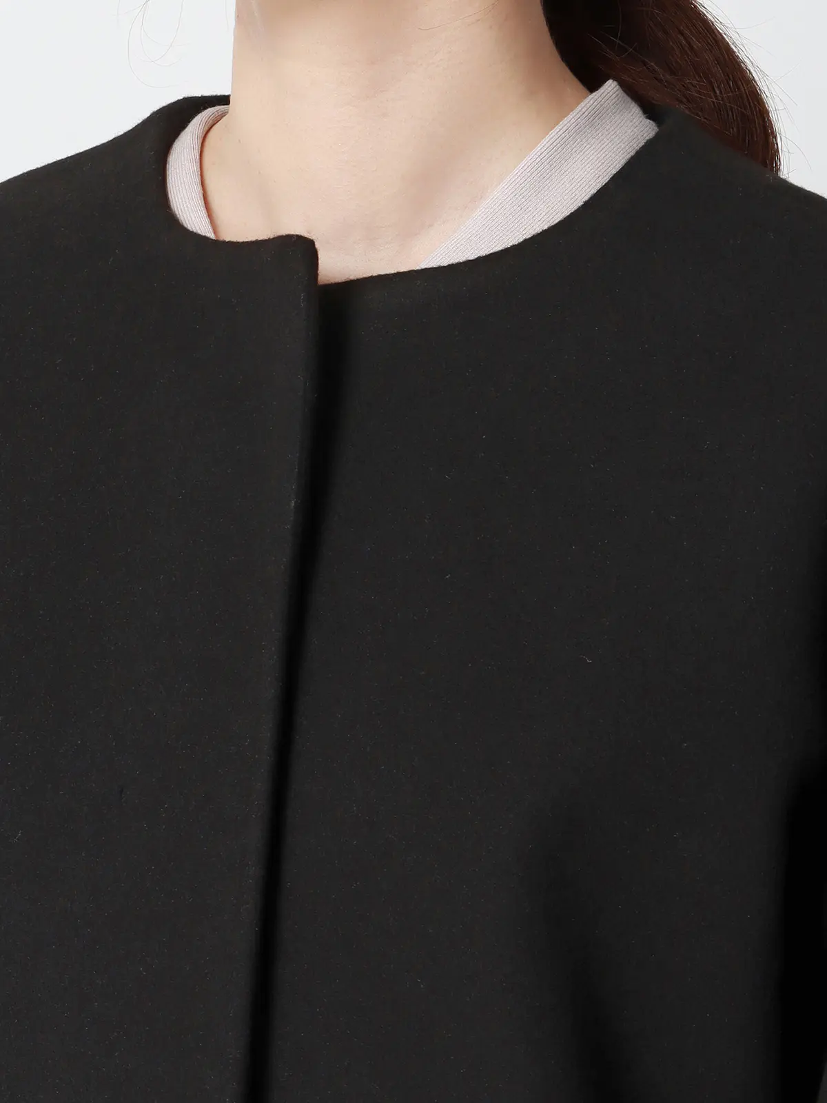 CHANTOWA／ウールライクノーカラーコート／ジャージーメルトン／無地 ブラック 36(7号）