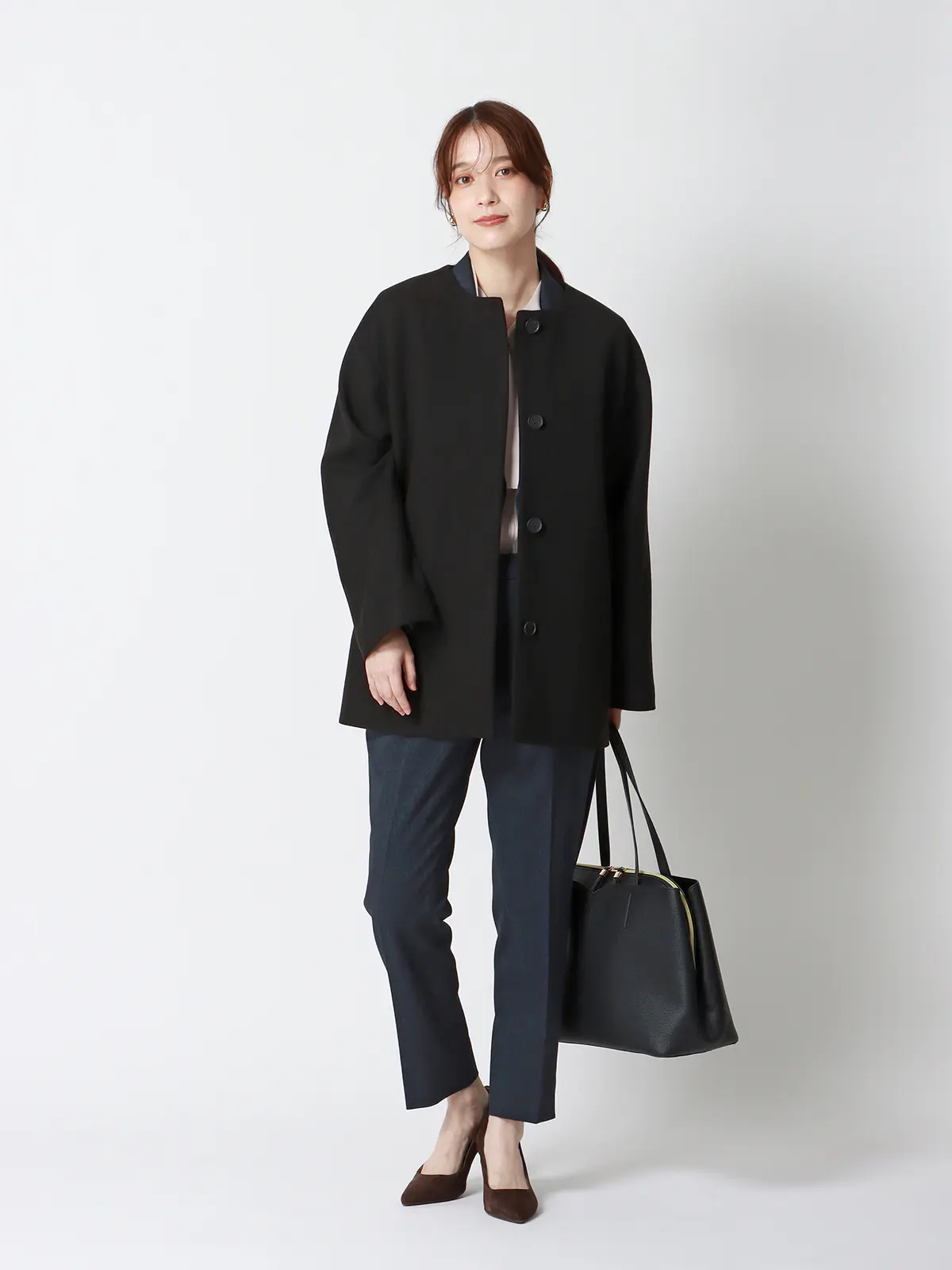 CHANTOWA／ウールライクノーカラーコート／ジャージーメルトン／無地 ブラック 36(7号）