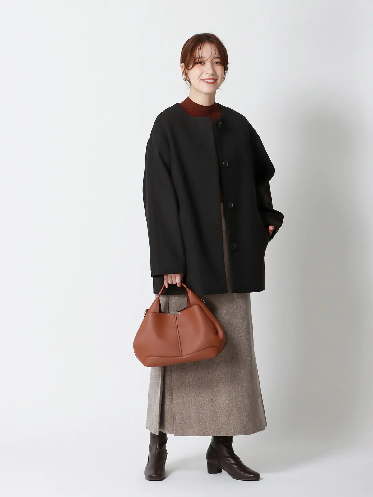 CHANTOWA／ウールライクノーカラーコート／ジャージーメルトン／無地 ブラック 36(7号）