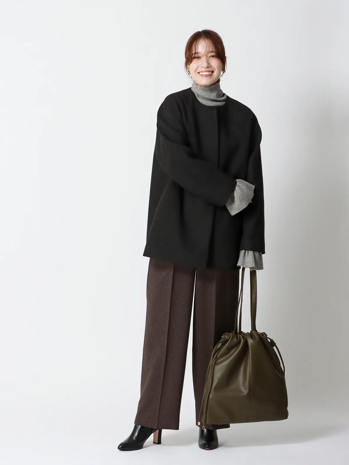 CHANTOWA／ウールライクノーカラーコート／ジャージーメルトン／無地 ブラック 36(7号）