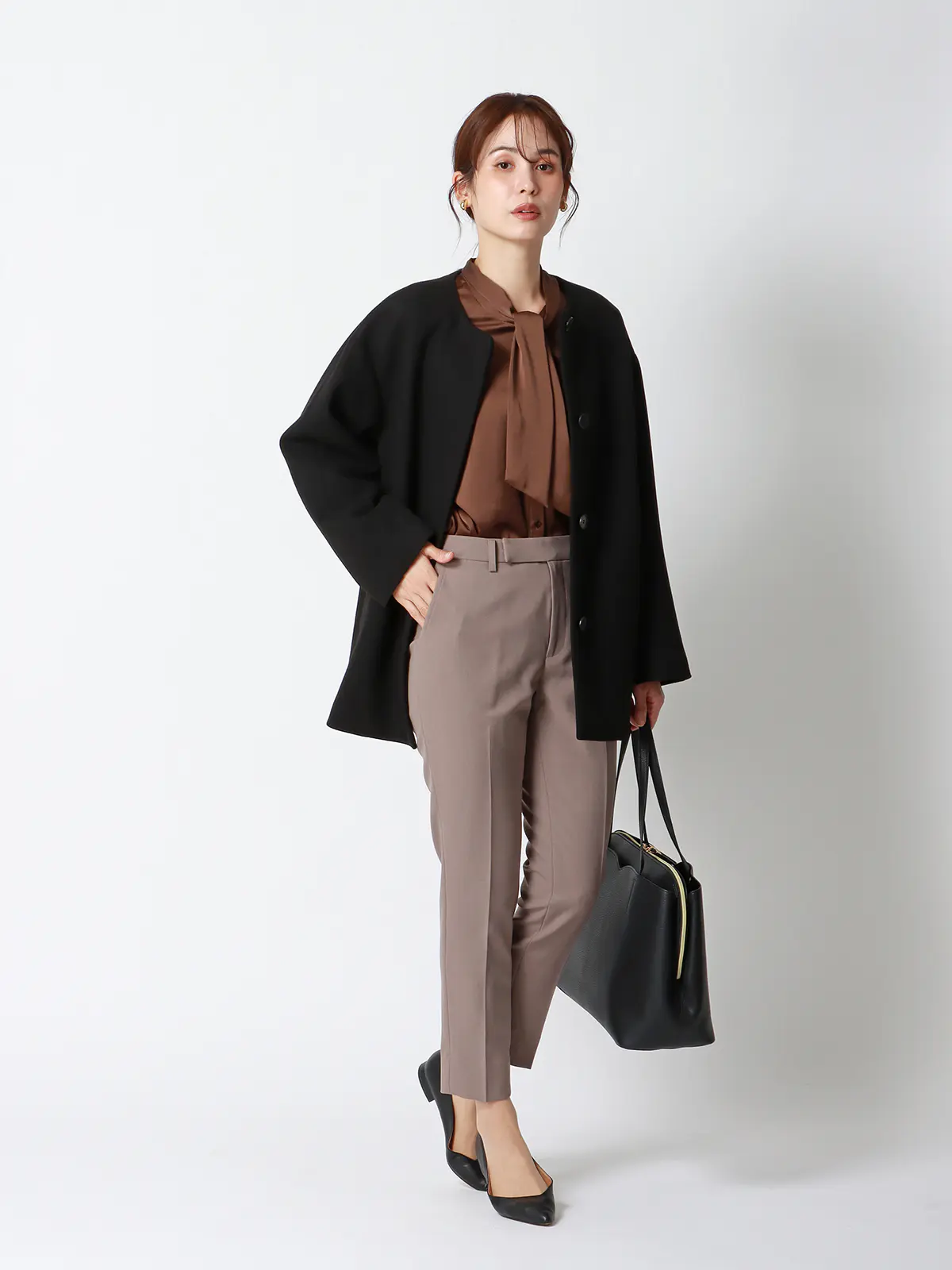 CHANTOWA／ウールライクノーカラーコート／ジャージーメルトン／無地 ブラック 36(7号）