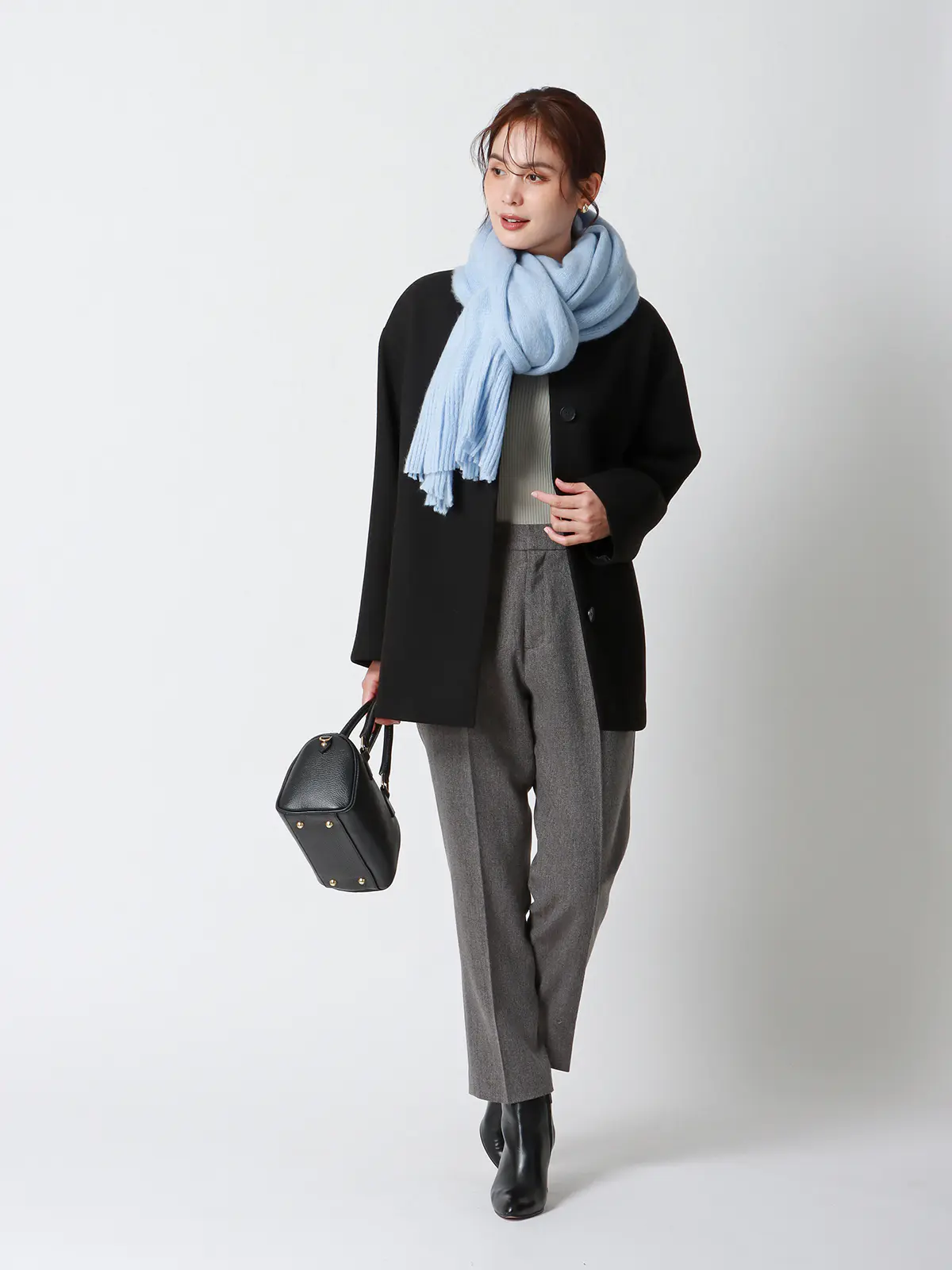 CHANTOWA／ウールライクノーカラーコート／ジャージーメルトン／無地 ブラック 36(7号）