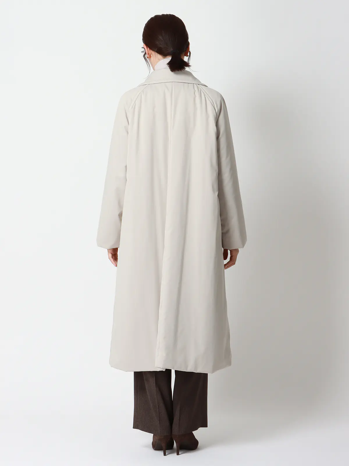中綿ロングコート/マットポリエステル/無地 グレージュ 36(7号)