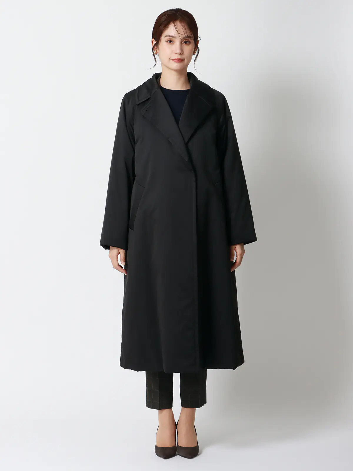 中綿ロングコート／マットポリエステル／無地 ブラック 36(7号）