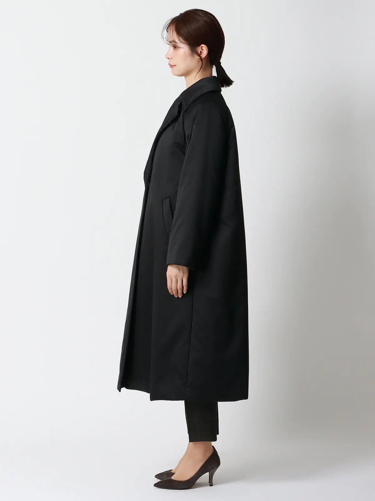 中綿ロングコート／マットポリエステル／無地 ブラック 36(7号）