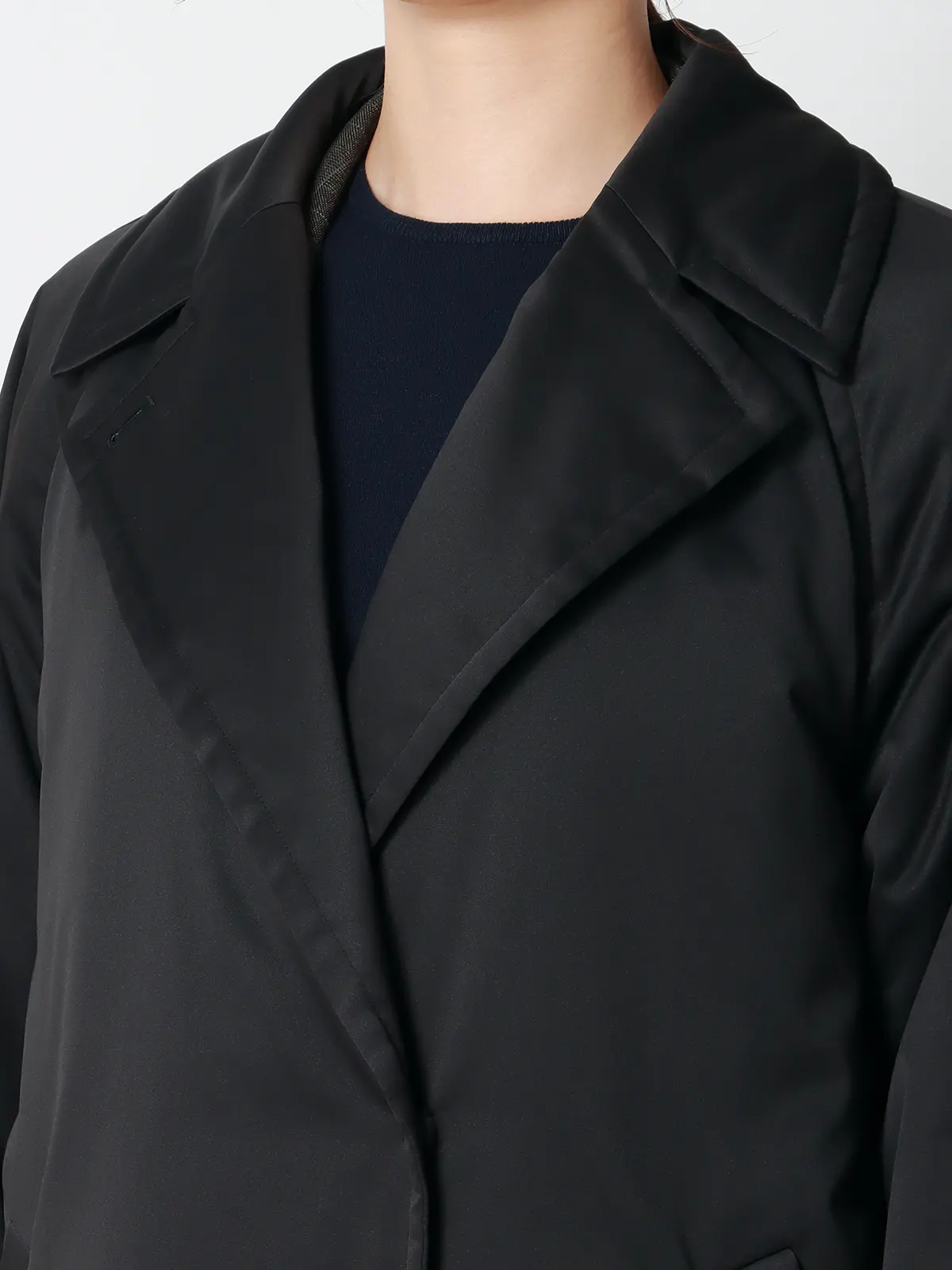 中綿ロングコート／マットポリエステル／無地 ブラック 36(7号）