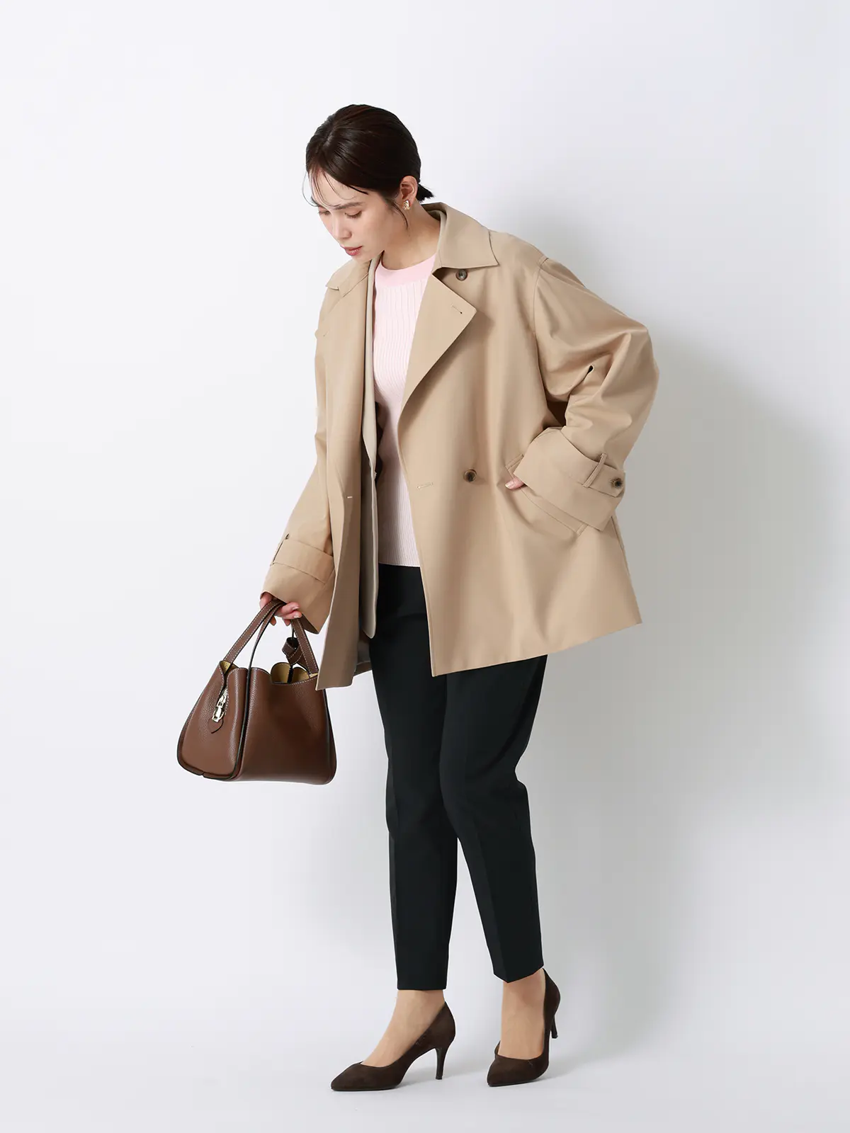 ショートコート／ウォッシャブル／撥水／ソフトツイル／BIYORI UP ベージュ 38(9号）