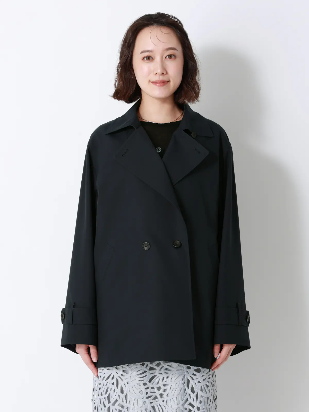 ショートコート／ウォッシャブル／撥水／ソフトツイル／BIYORI UP ネイビー 38(9号）