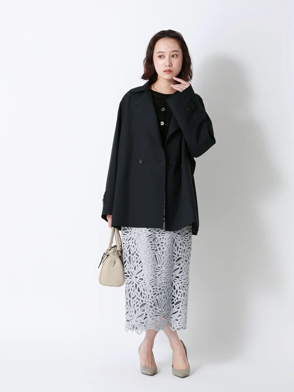 ショートコート／ウォッシャブル／撥水／ソフトツイル／BIYORI UP ネイビー 38(9号）